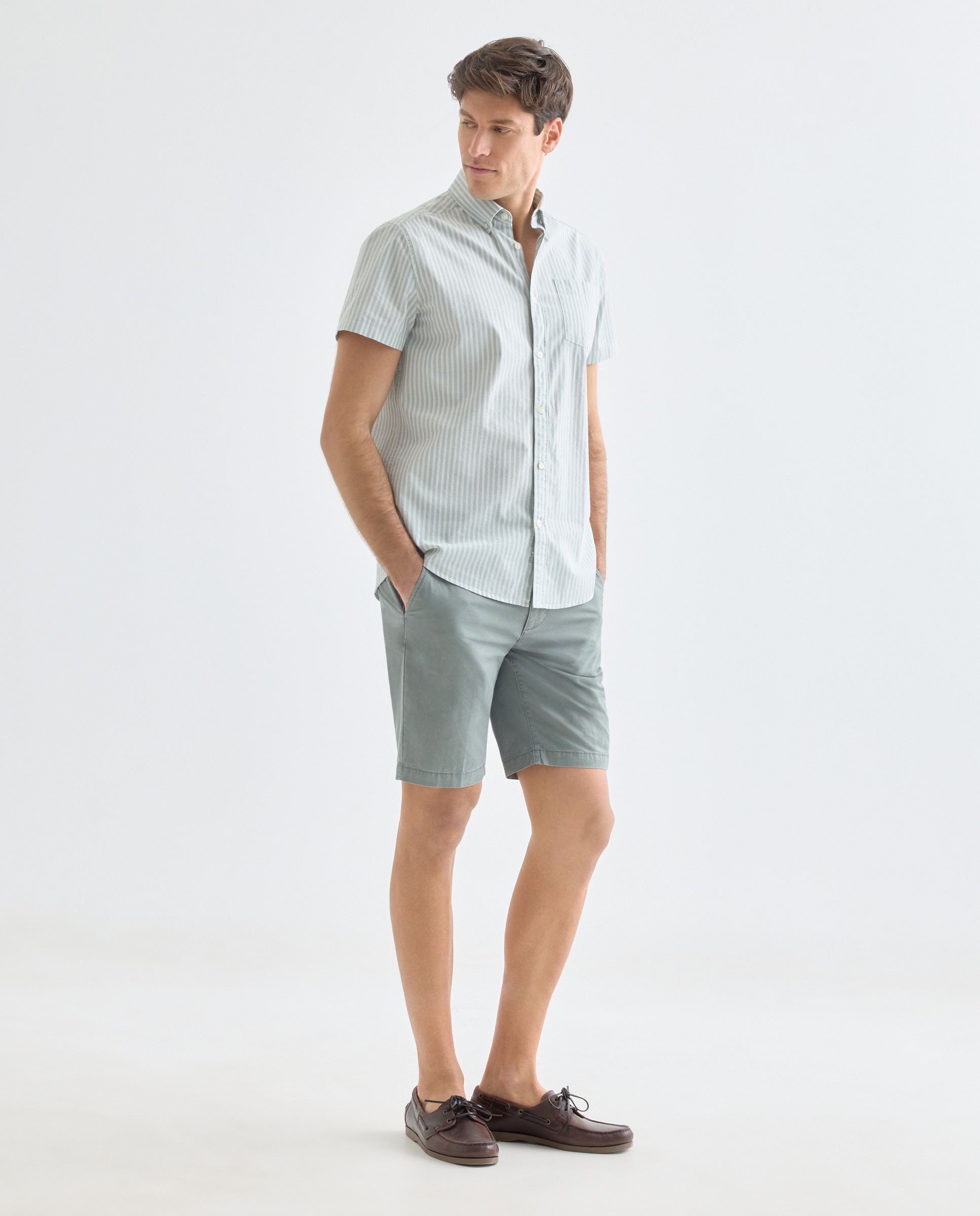 Camisa sport manga corta hombre popelín Verde claro-2
