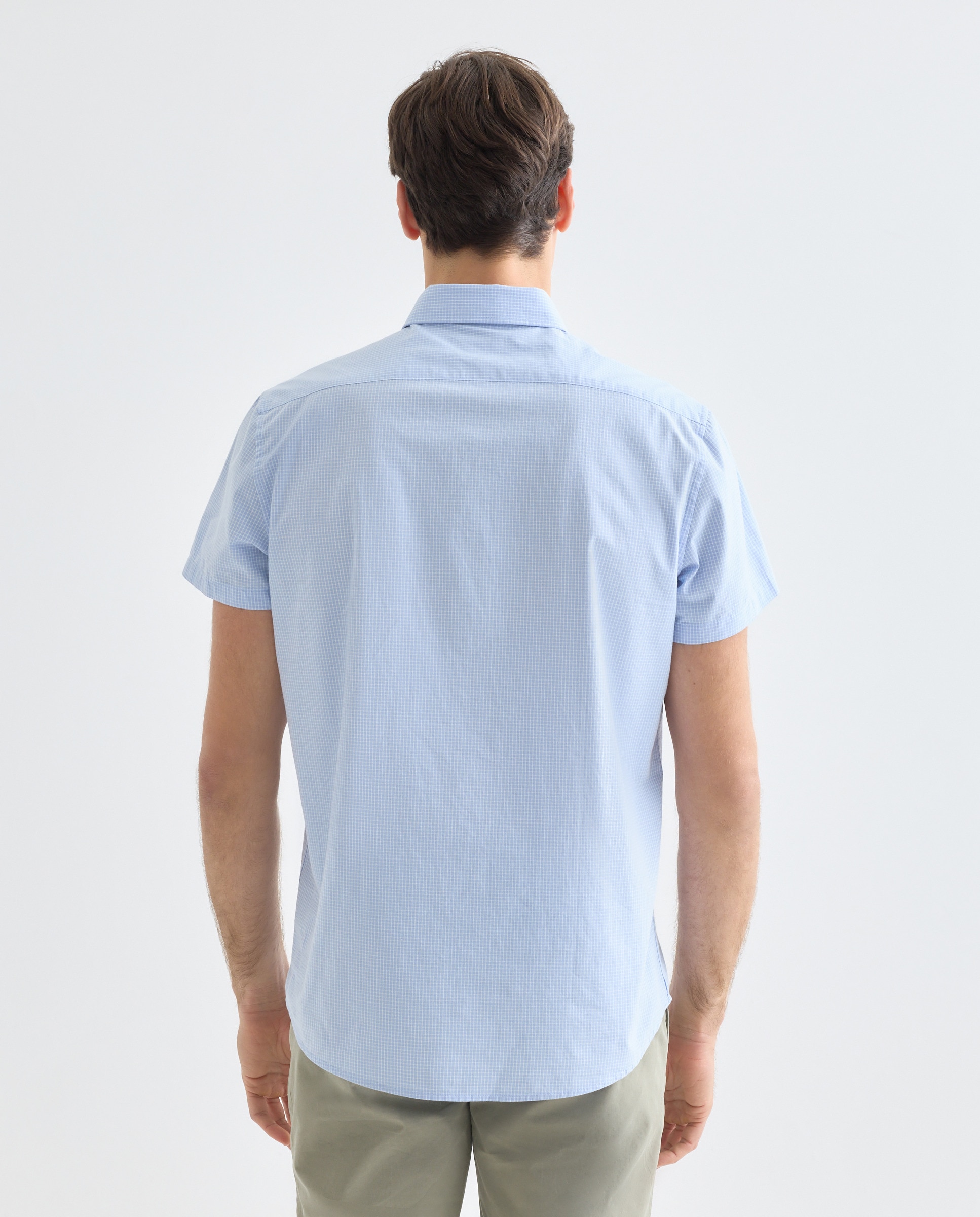 Camisa sport manga corta hombre popelín 400 Azul-3