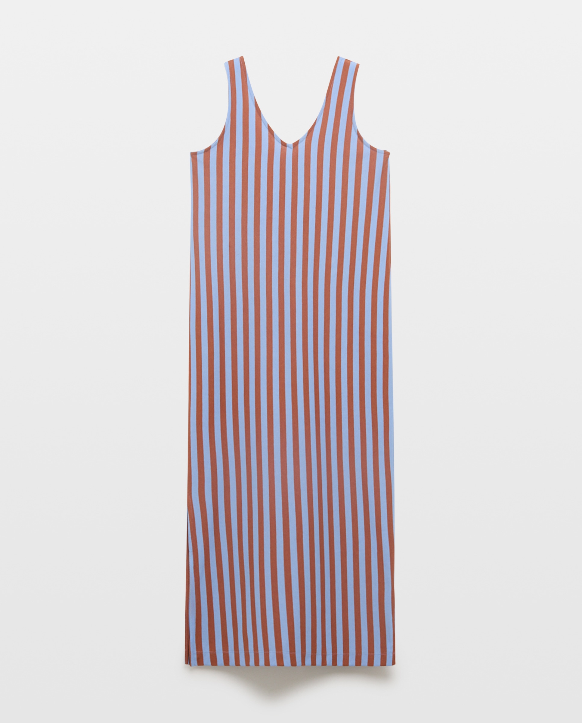 Vestido de mujer cuello pico con lazada en espalda Azul-4