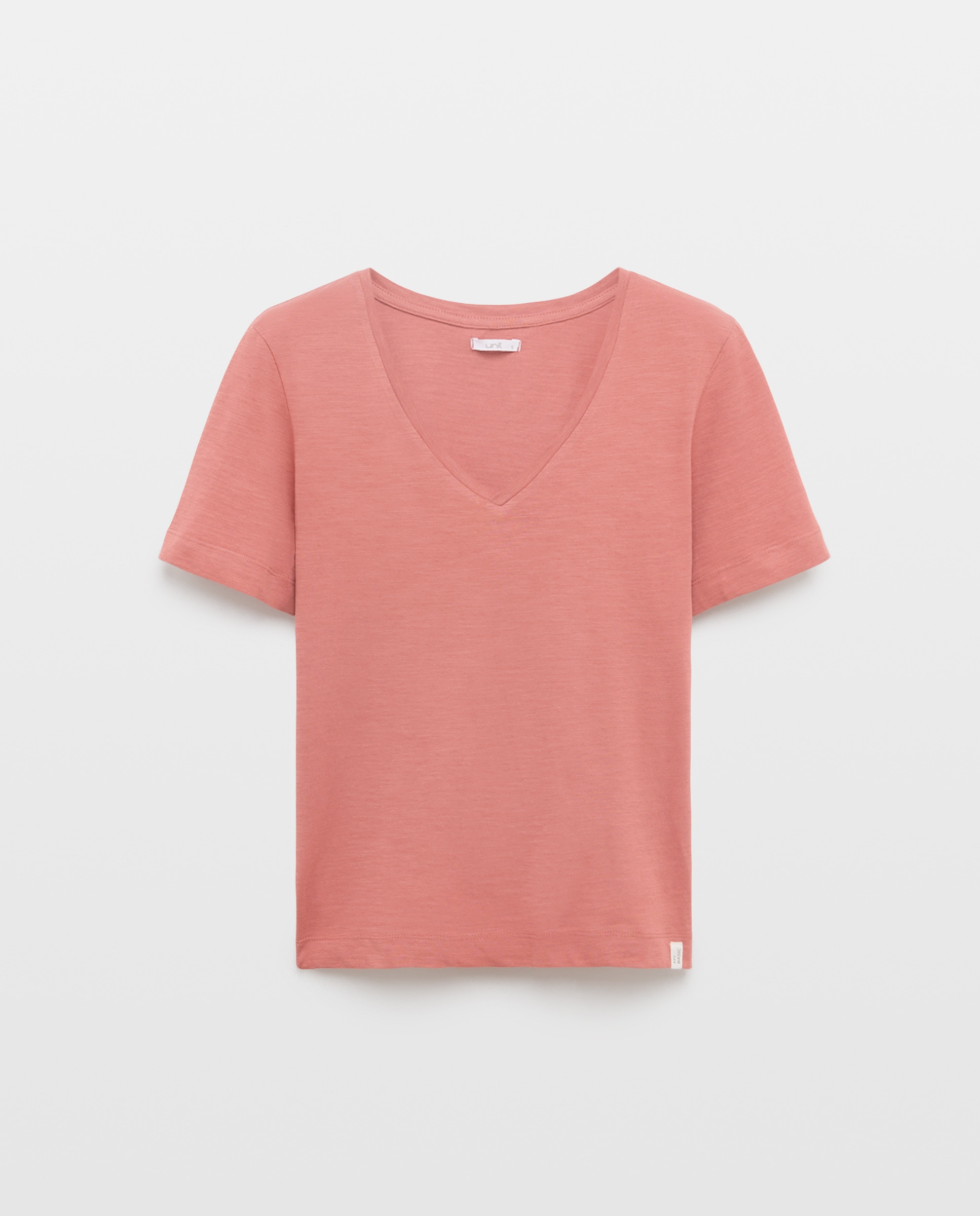 Camiseta básica de mujer cuello pico 230 Rosa oscuro-4