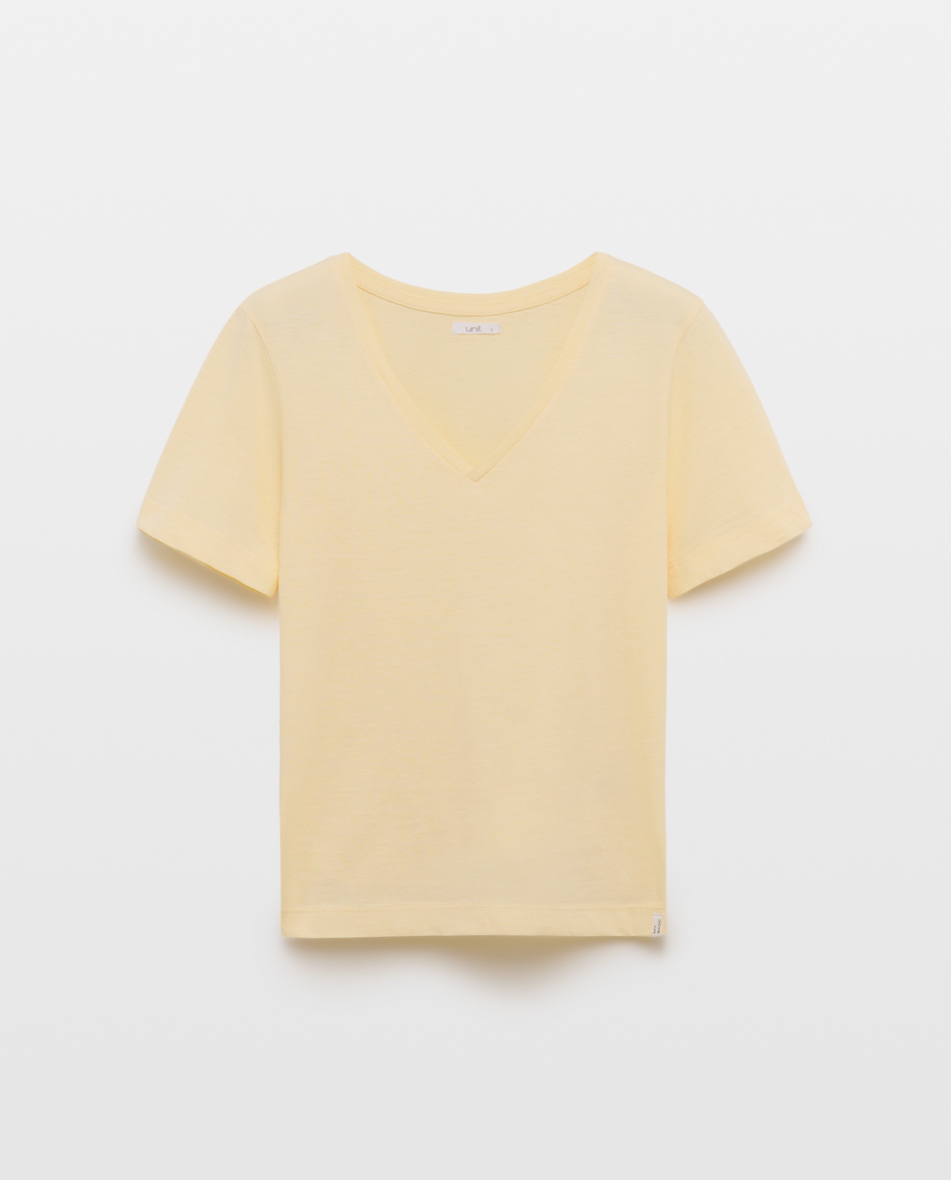 Camiseta básica de mujer cuello pico 310 Amarillo claro-4