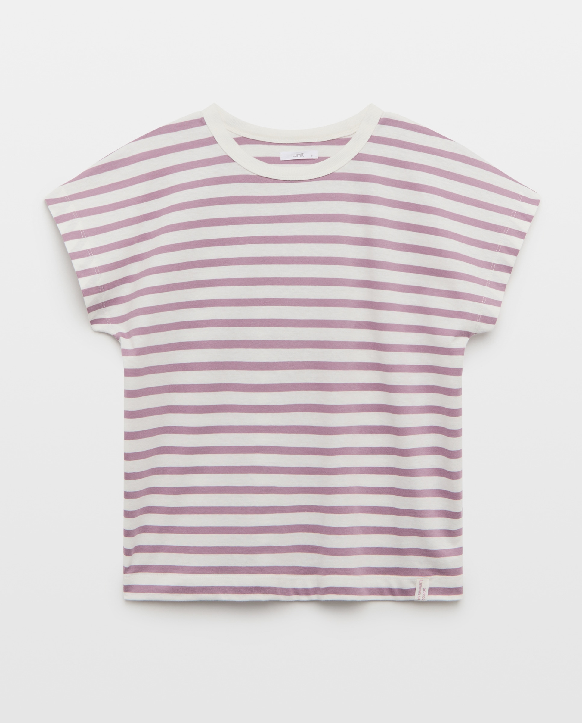 Camiseta básica de mujer cuello caja rayas Morado-4