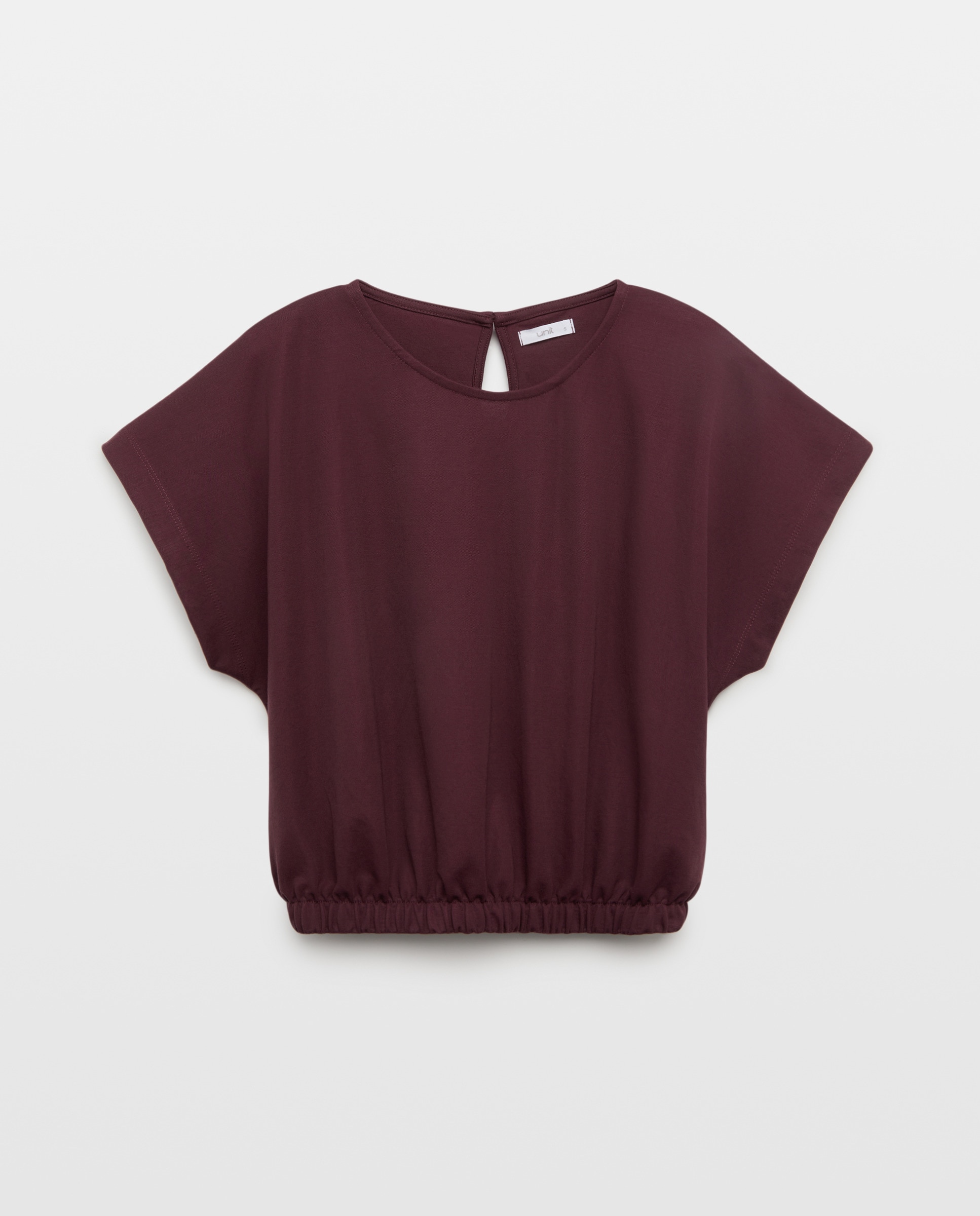 Camiseta de mujer cuello caja con cintura elástica Burdeos-4