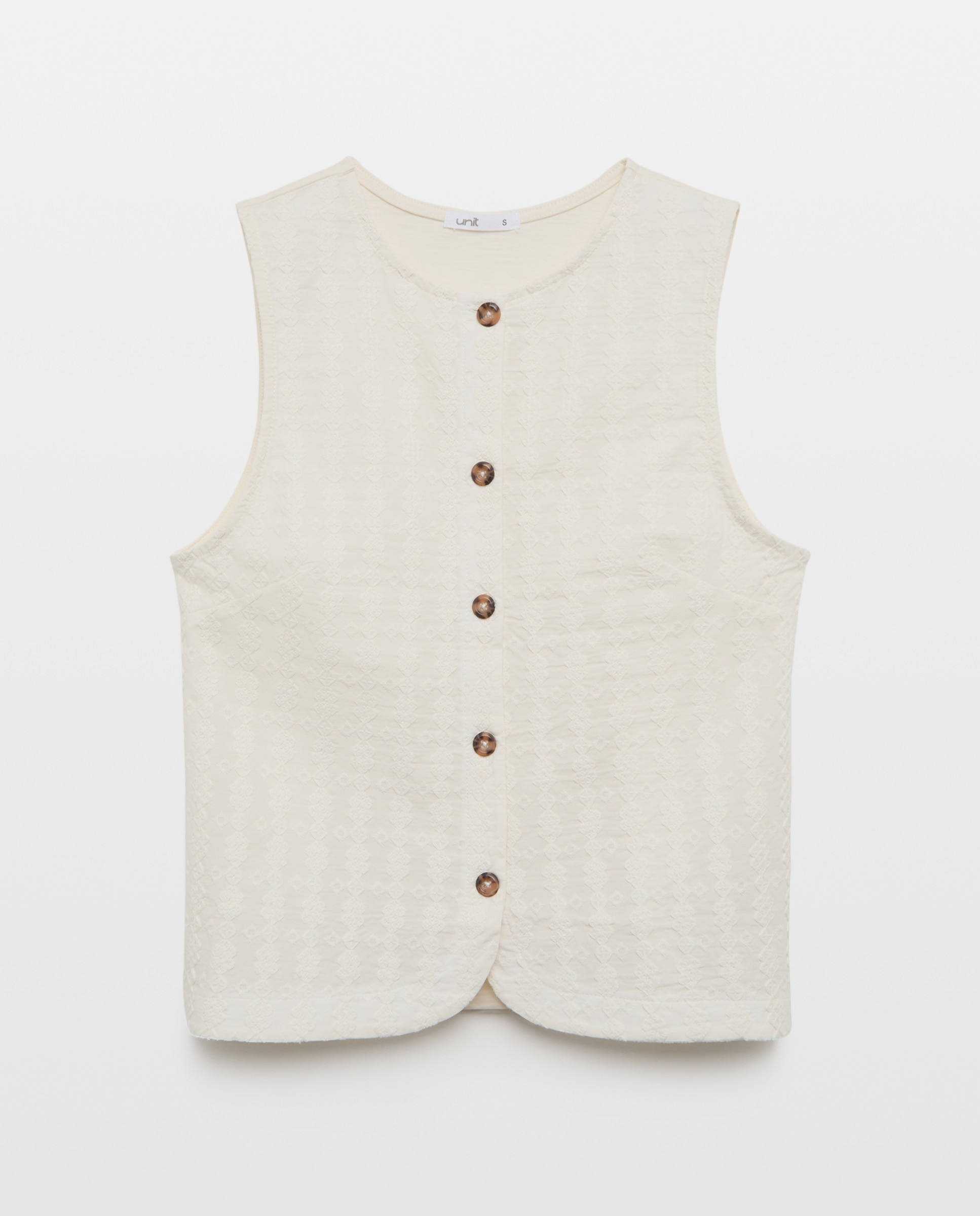 Camiseta sin mangas de mujer calado frontal y abotonada 120 Crudo-4