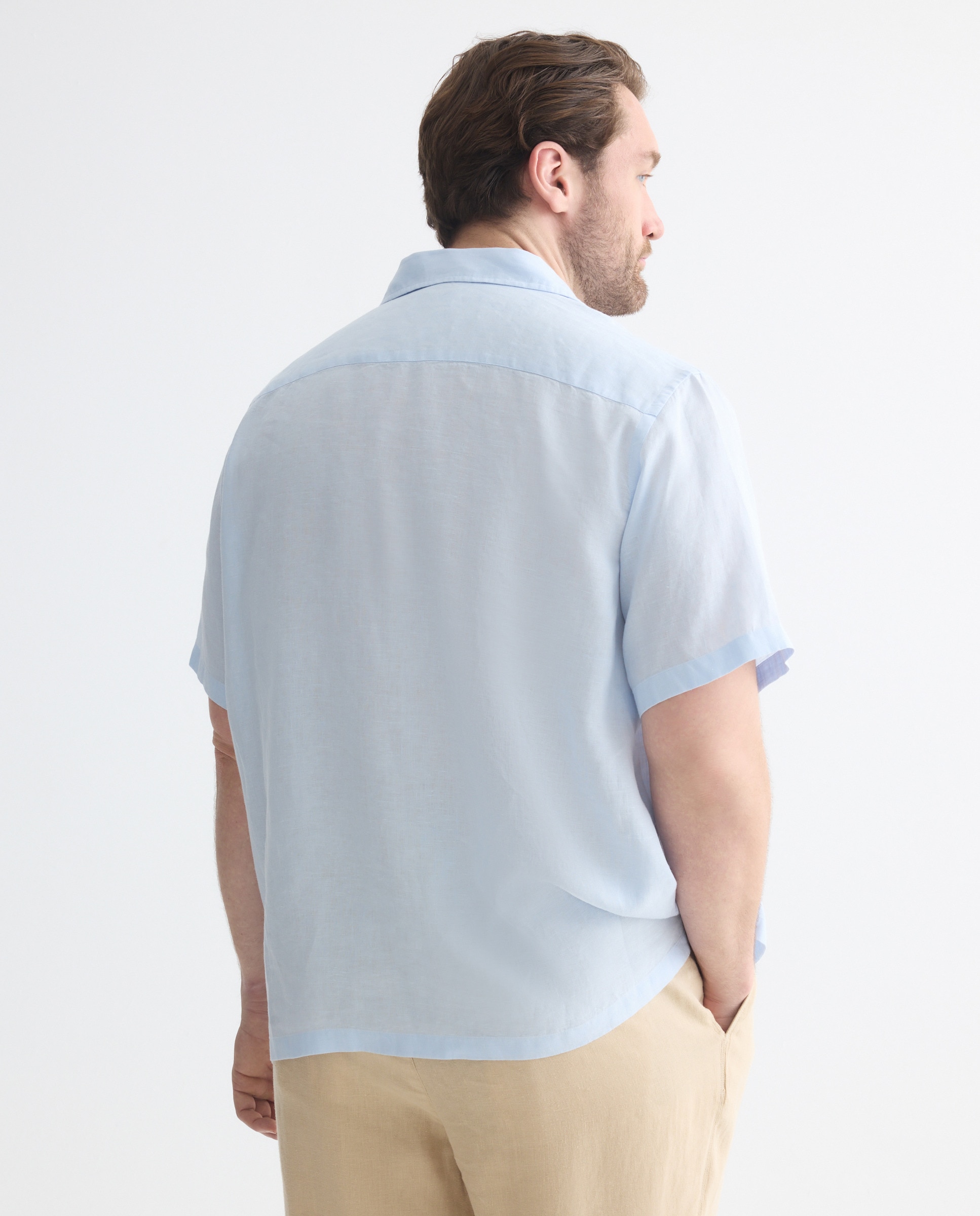 Camisa de Linho com Manga Curta Tamanhos Grandes Azul-3