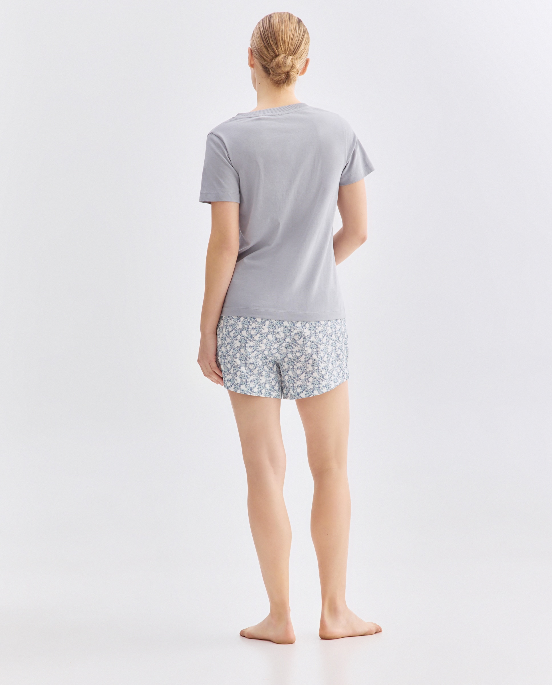 Pijama mujer corto algodón estampado 410 Azul claro-2