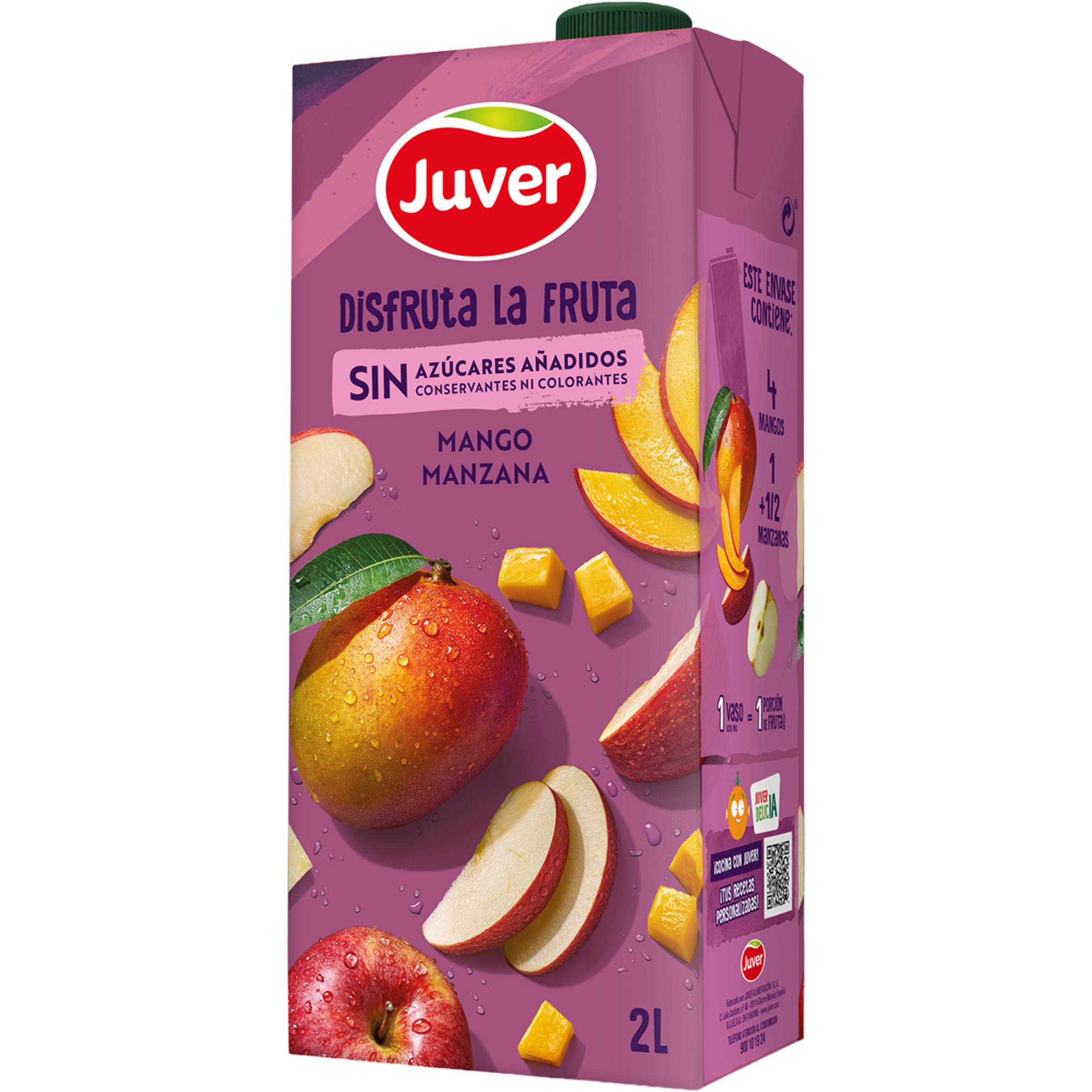 bebida de zumo de mango y manzana a partir de concentrado sin azúcares añadidos brik 2 l