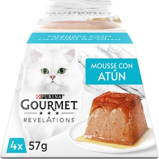 Revelations comida húmeda en mousse para gatos adultos con atún 4 tarrinas 57 g - Gourmet