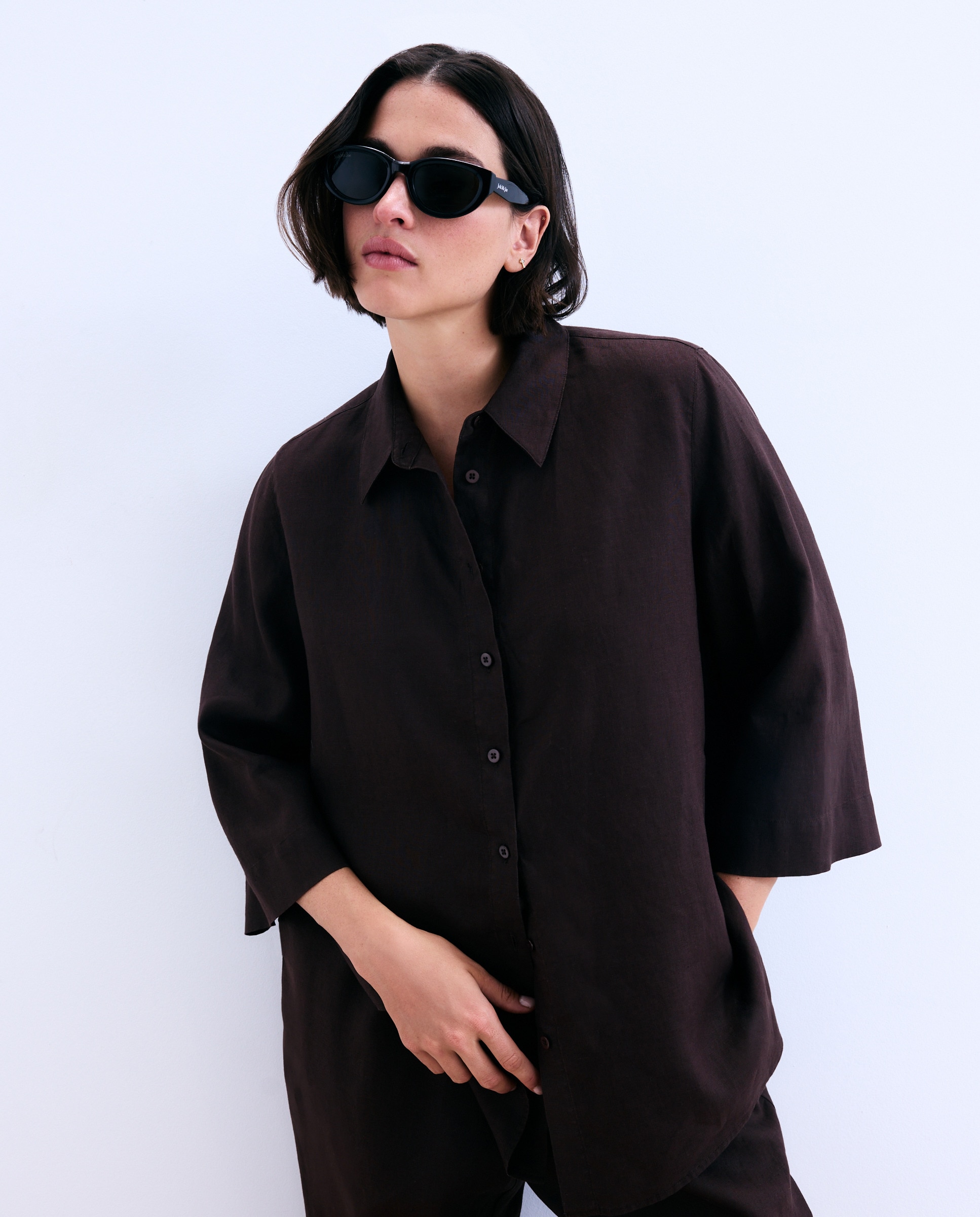 Imagem 0 de Blusa Aberta Lisa de Linho