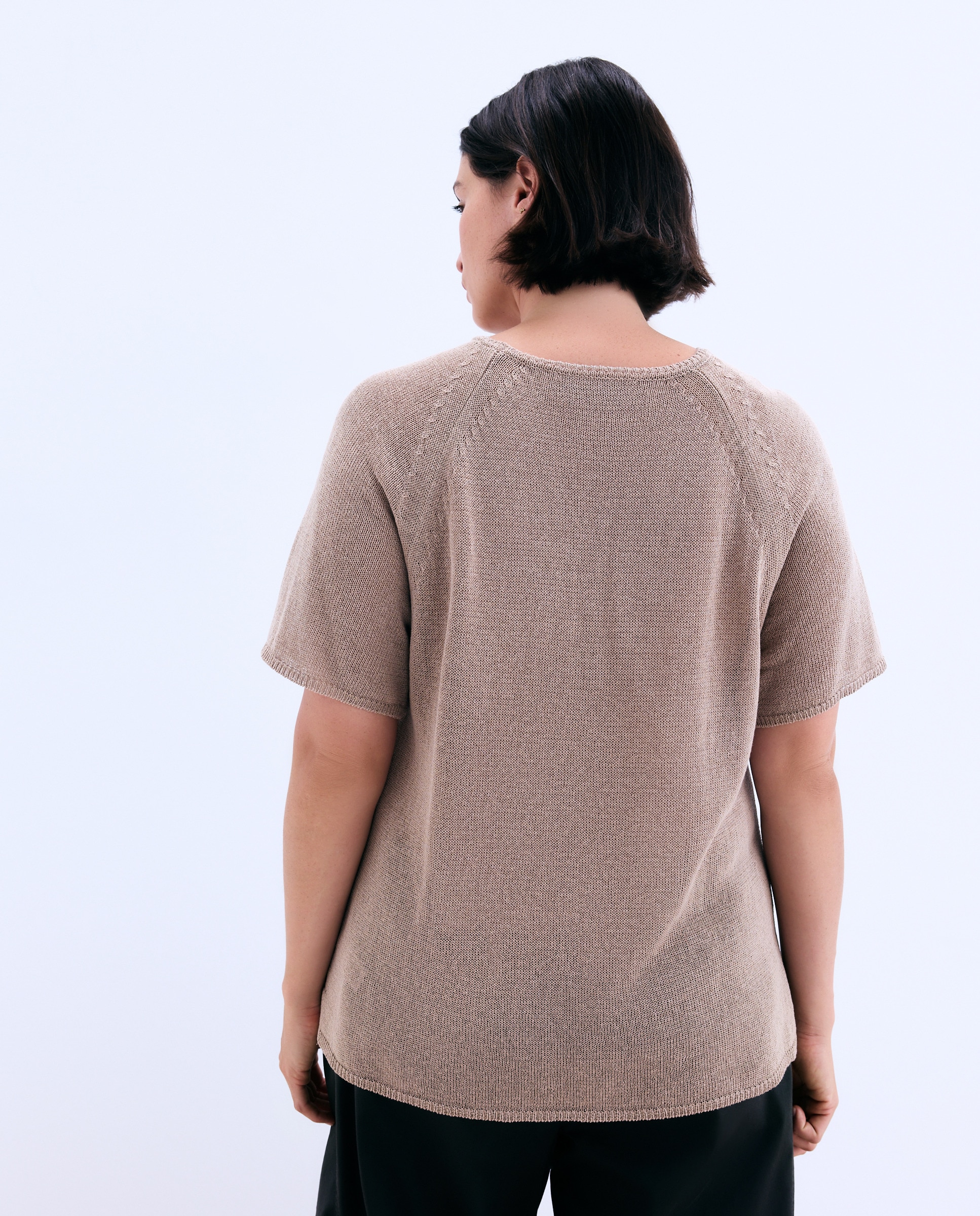 Camisola de Malha de Algodão com Manga Curta Torrado-3