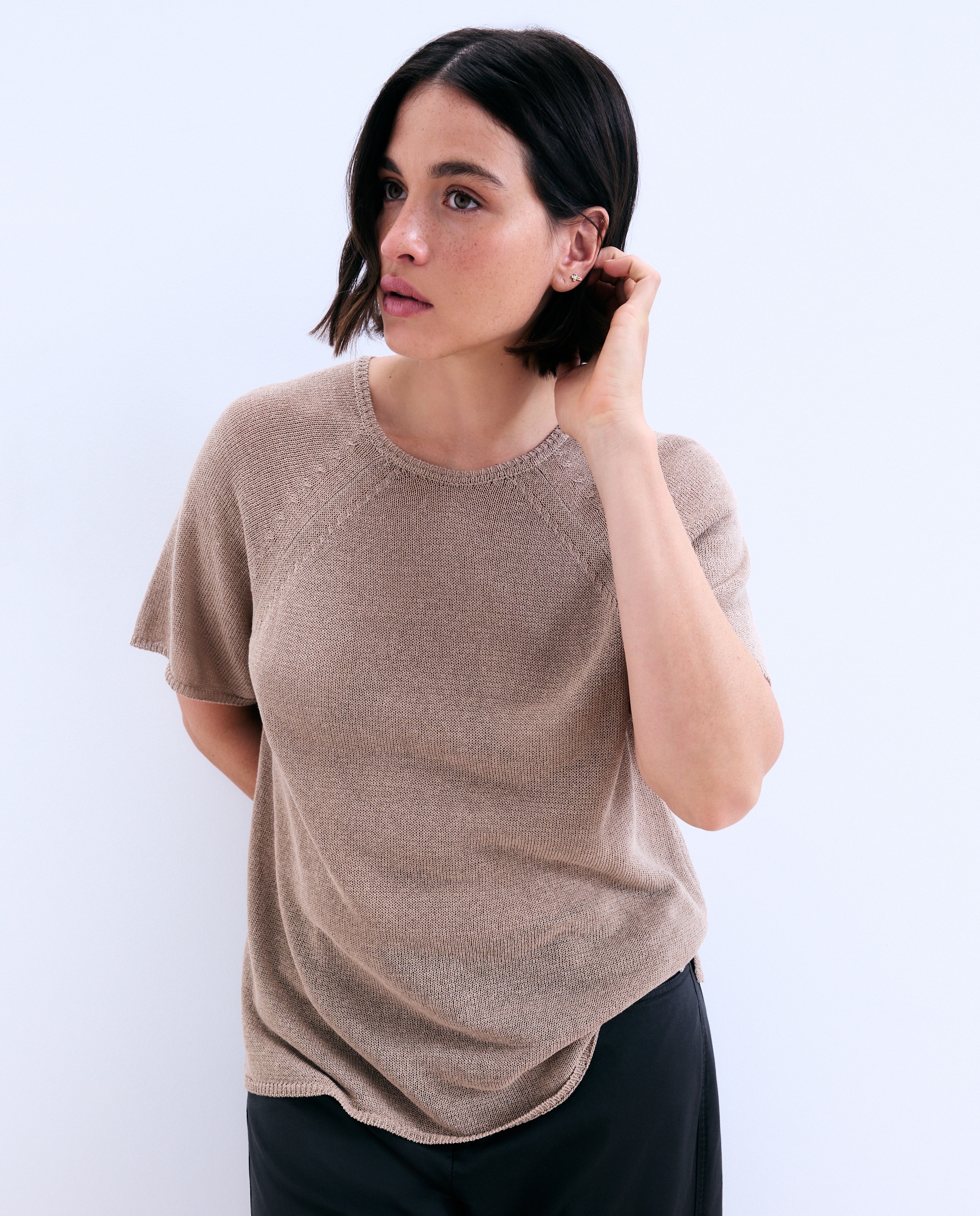 Camisola de Malha de Algodão com Manga Curta Torrado-4