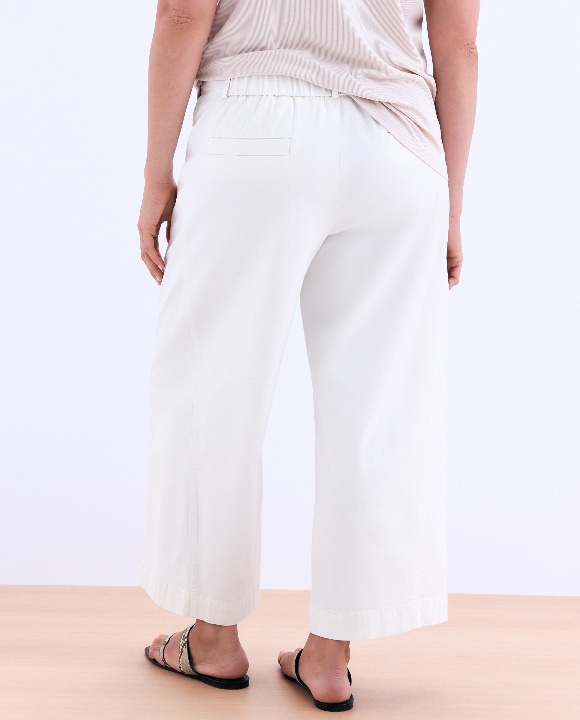 Calças Largas de Algodão Branco-marfim-3