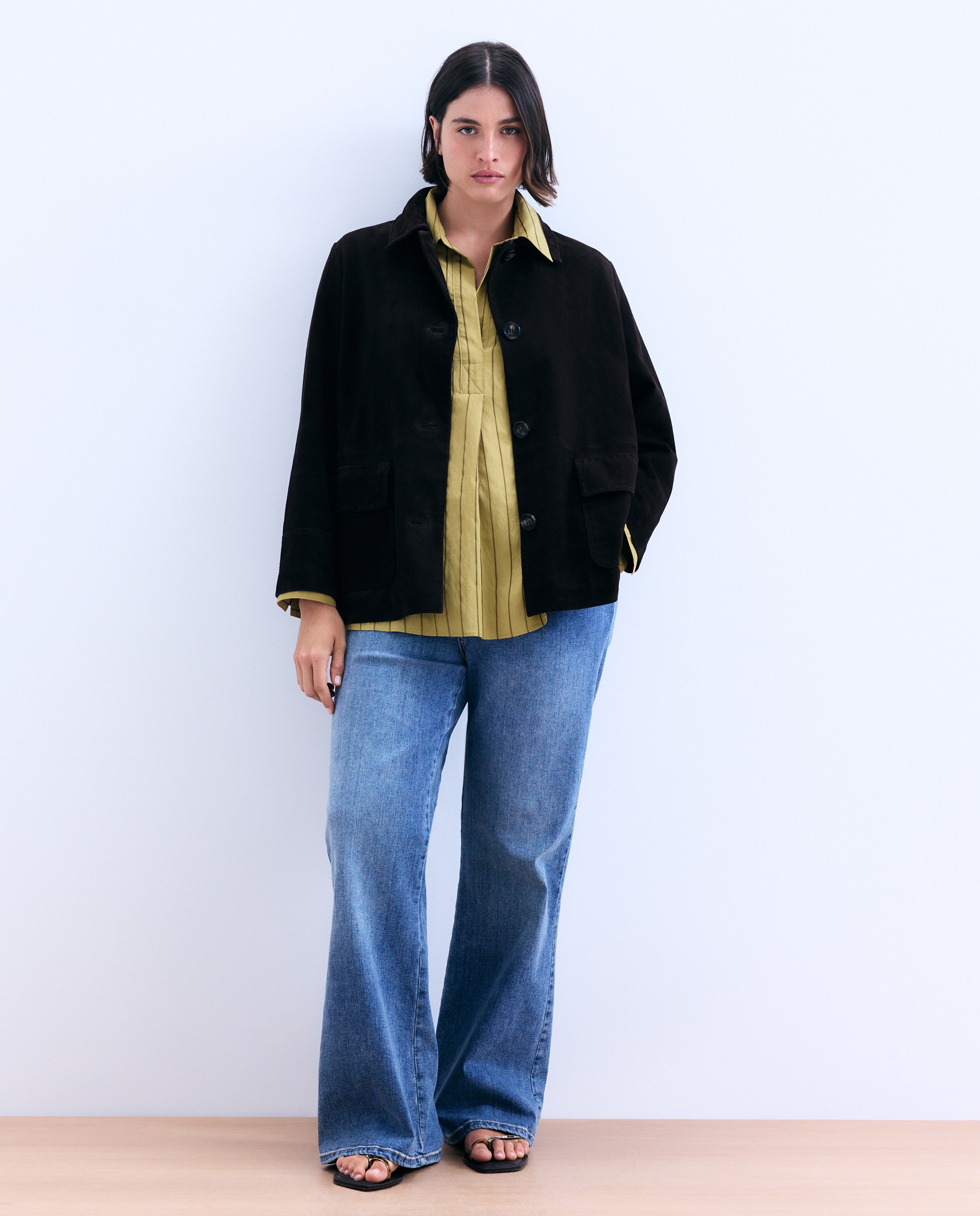 Casaco em Pele Tipo Camurça Castanho-1