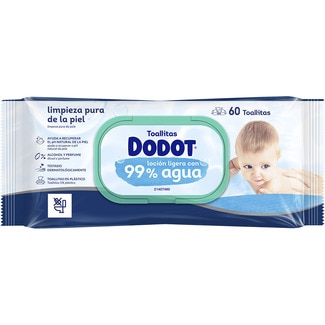 toallitas húmedas infantiles loción ligera con 99% agua 0% alcohol y perfume envase 60 unidades - Dodot