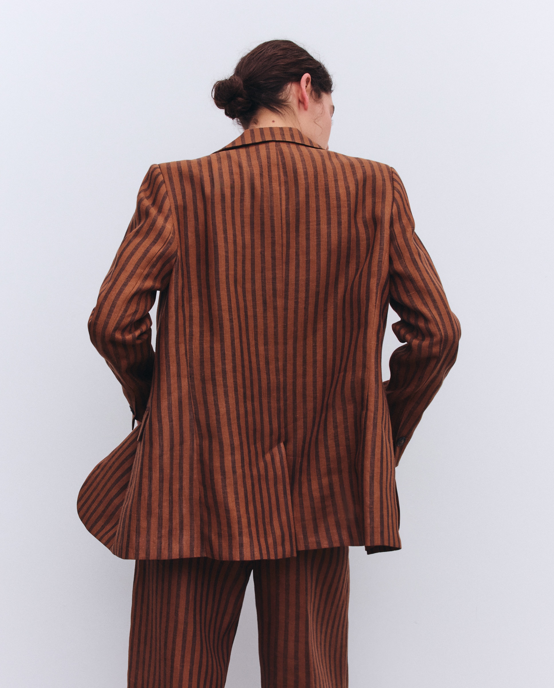 Blazer de Linho às Riscas 740 Tabaco-2