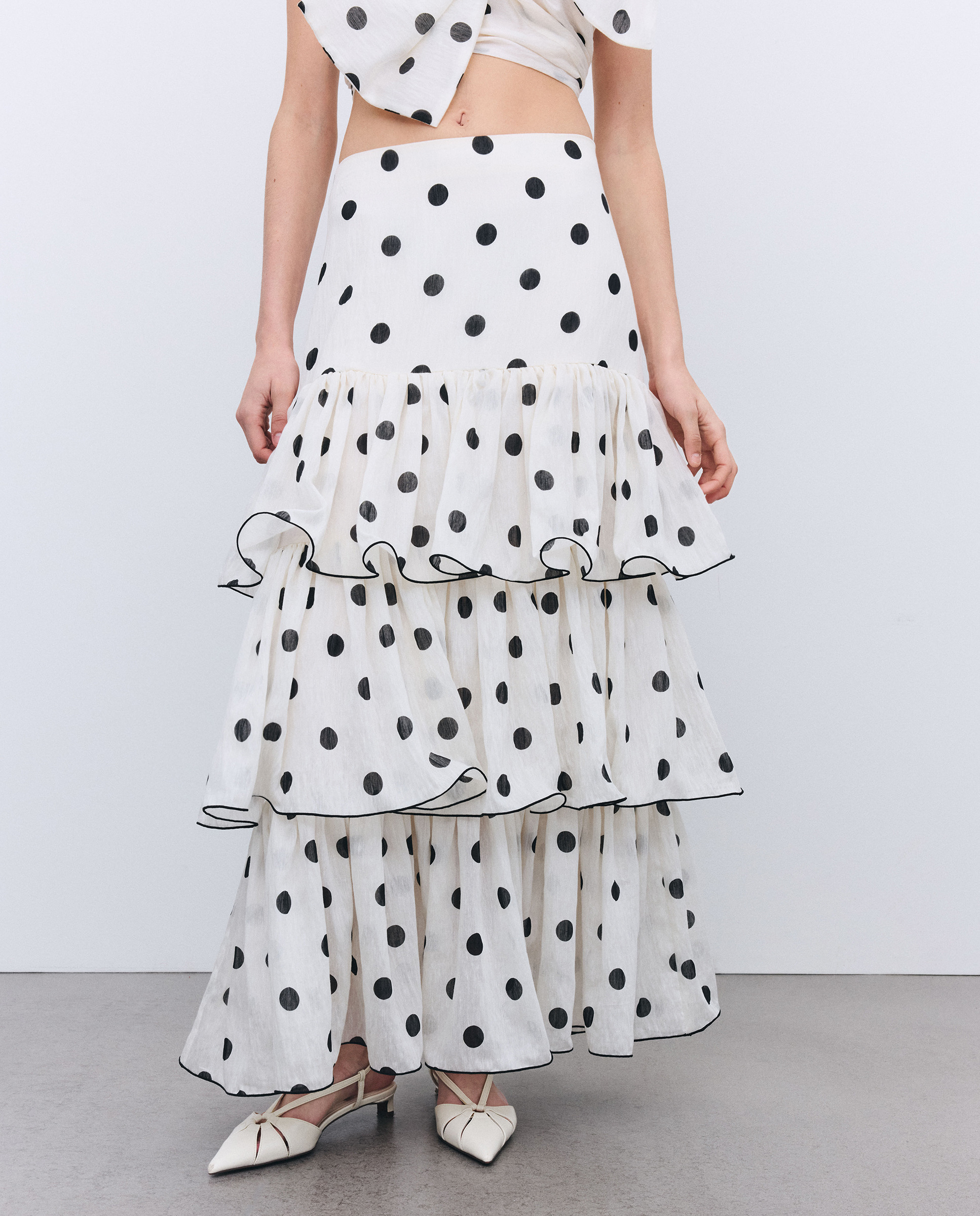 Saia midi com folhos Branco-3