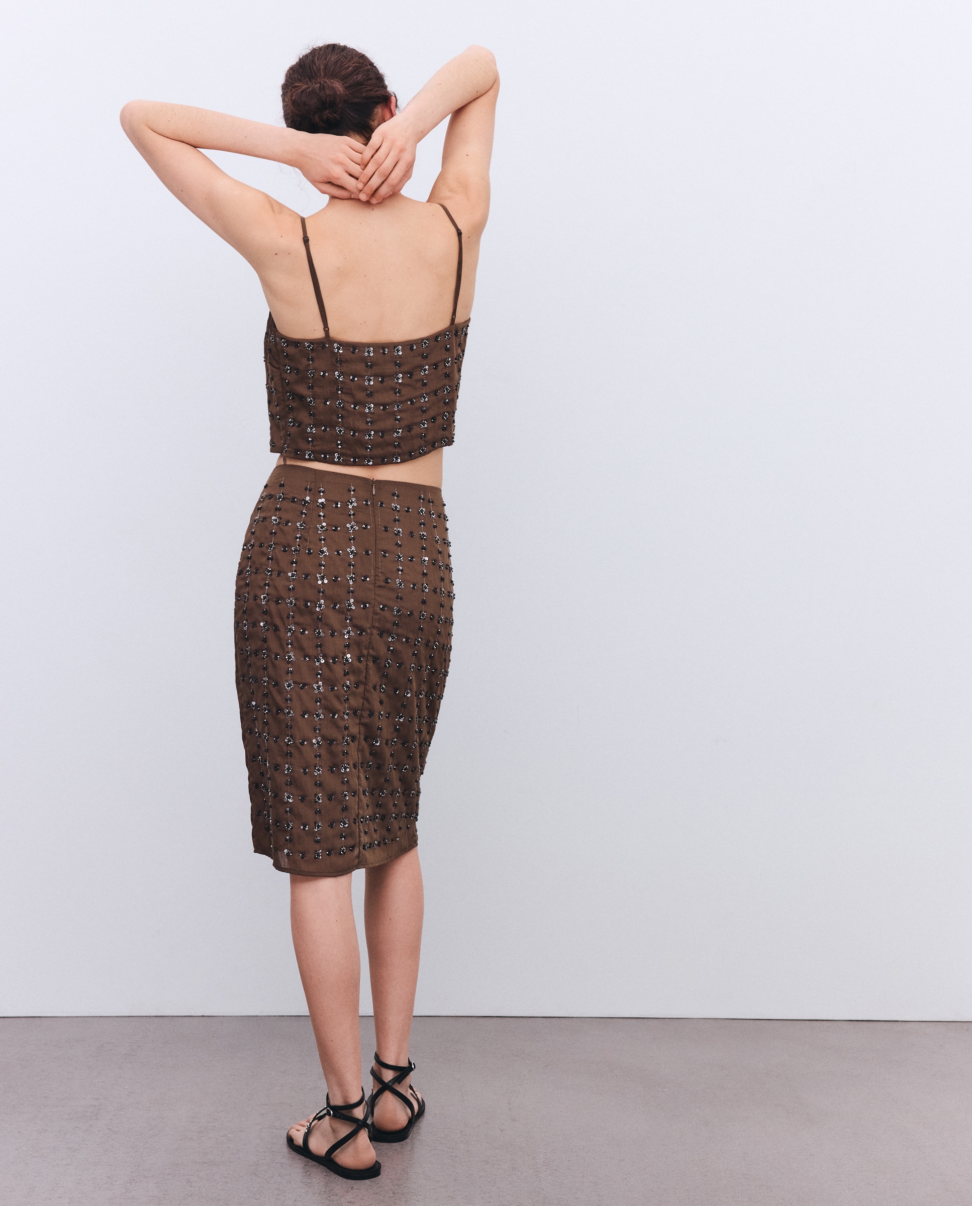 Saia midi de lantejoulas Castanho-3