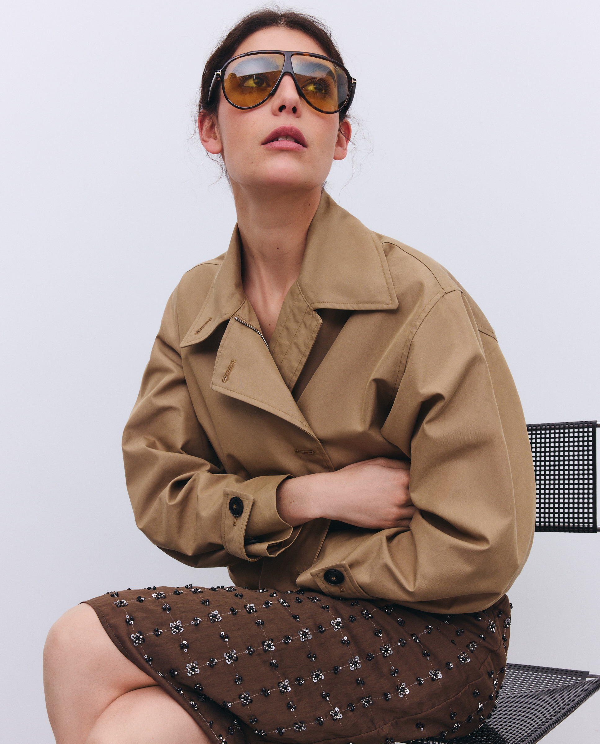 Saia midi de lantejoulas Castanho-4