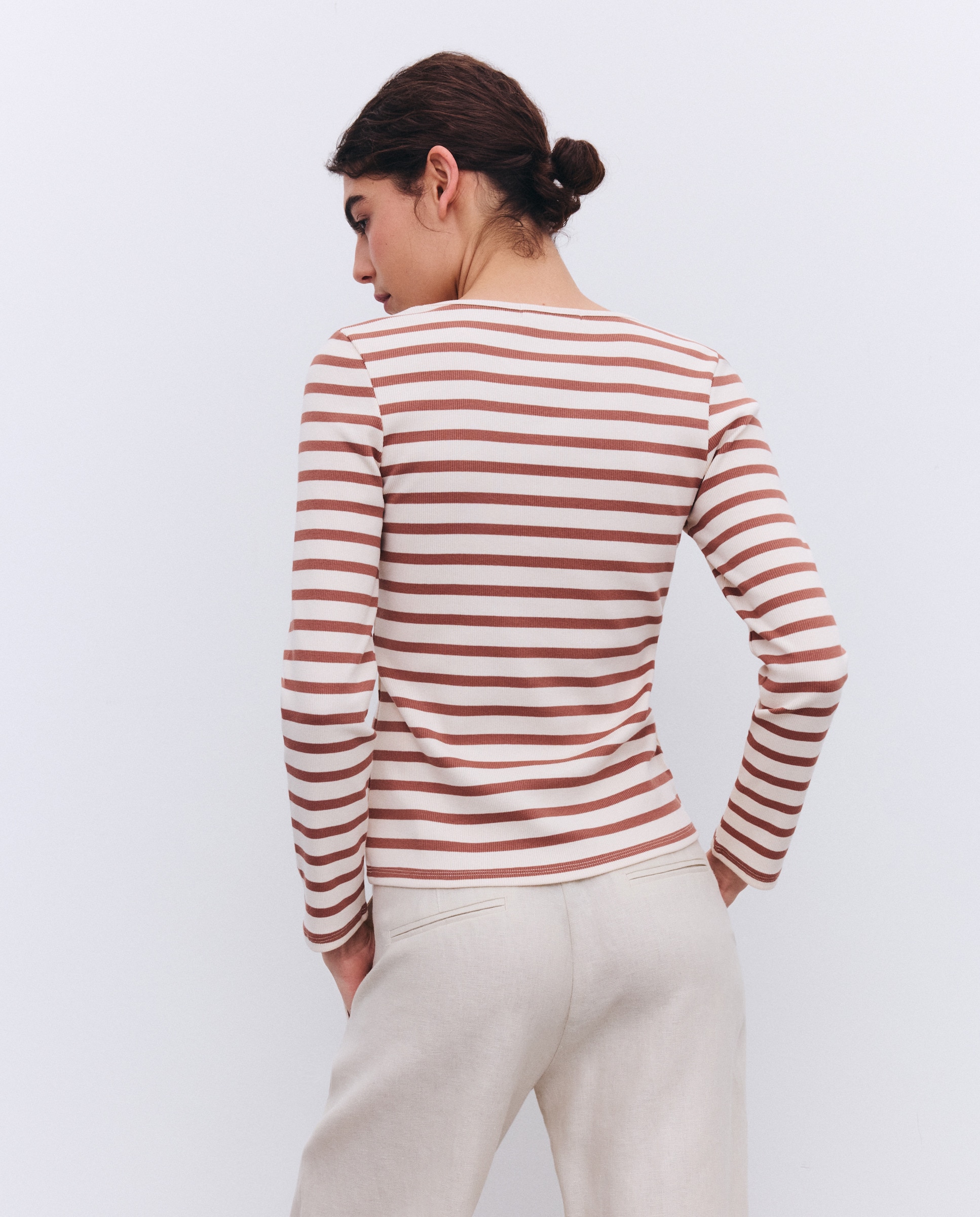 Camisola às riscas com manga comprida 770 Terracota-2