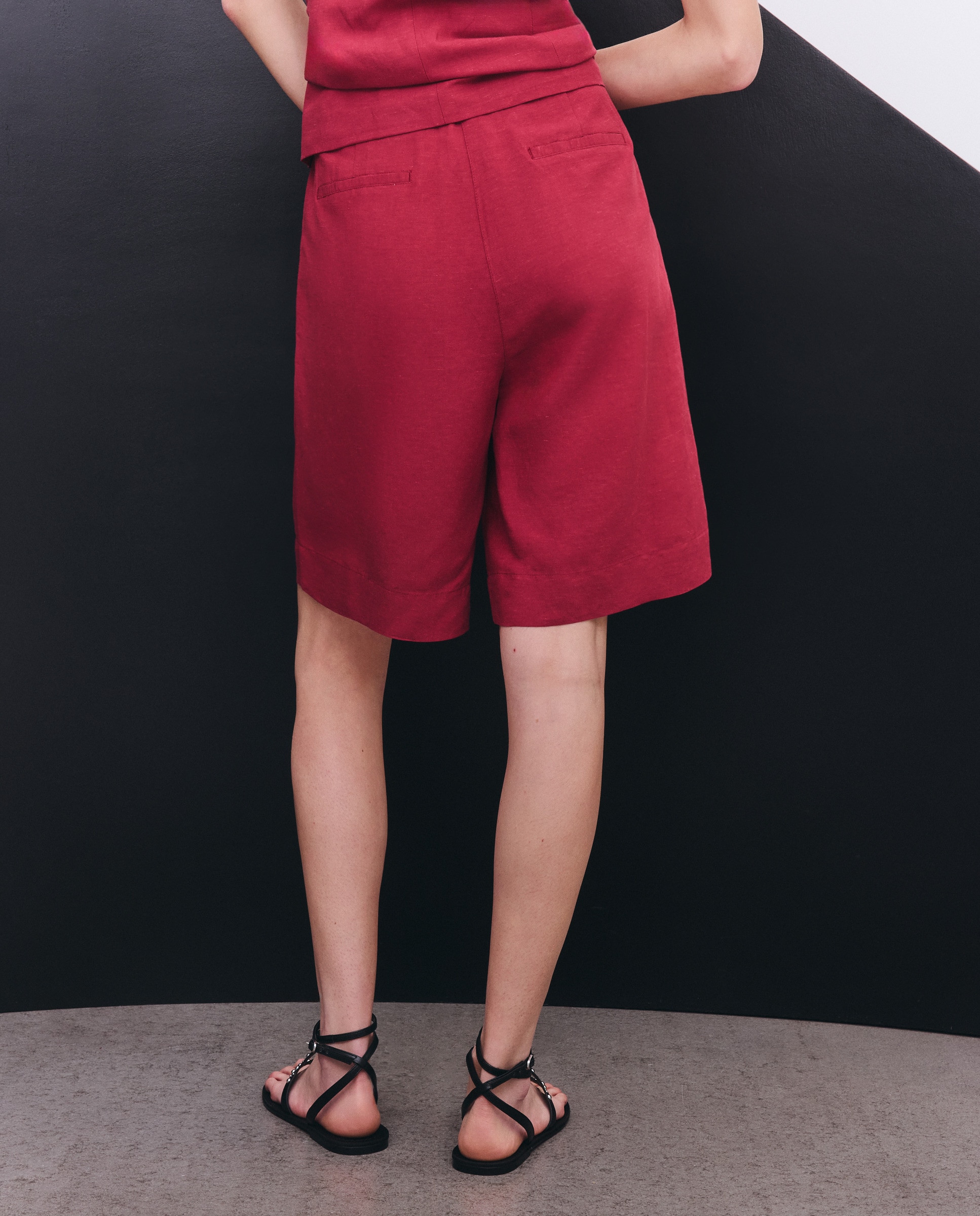 Bermudas de linho com molas Ameixa-3