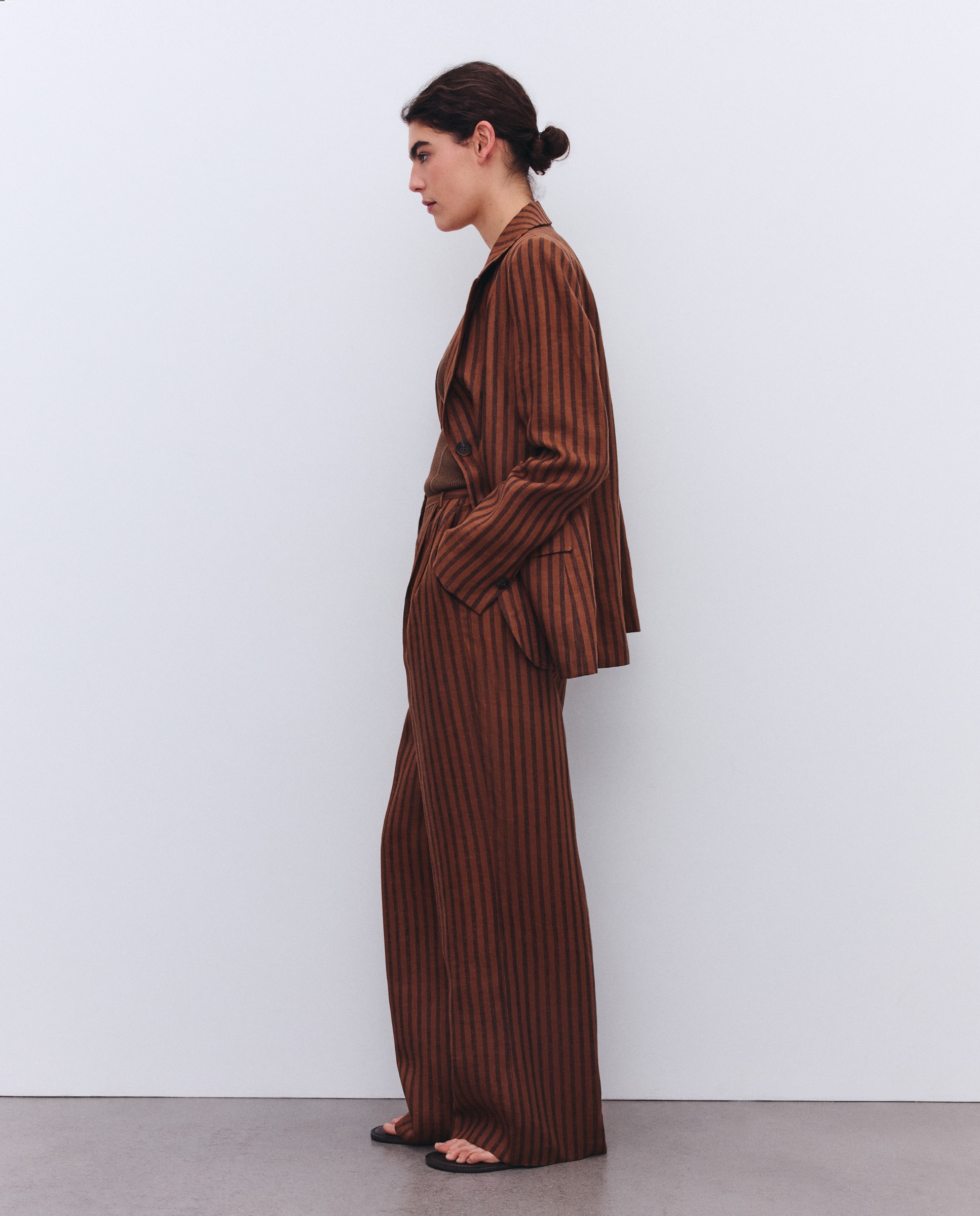 Calças de Linho às Riscas 740 Tabaco-1