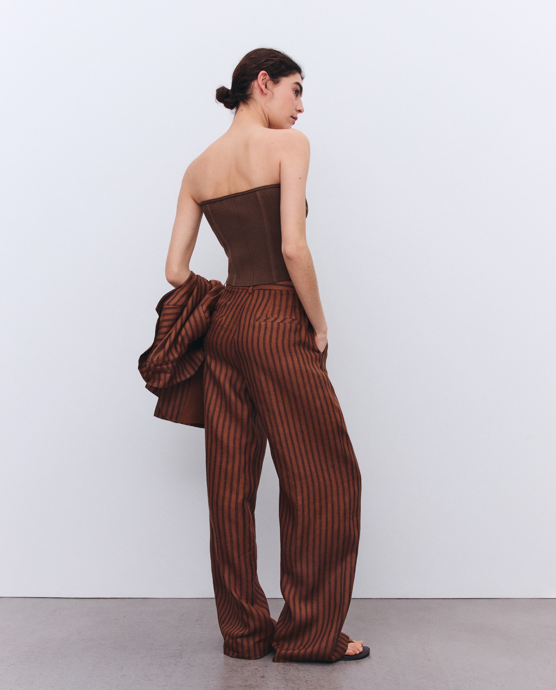 Calças de Linho às Riscas 740 Tabaco-3