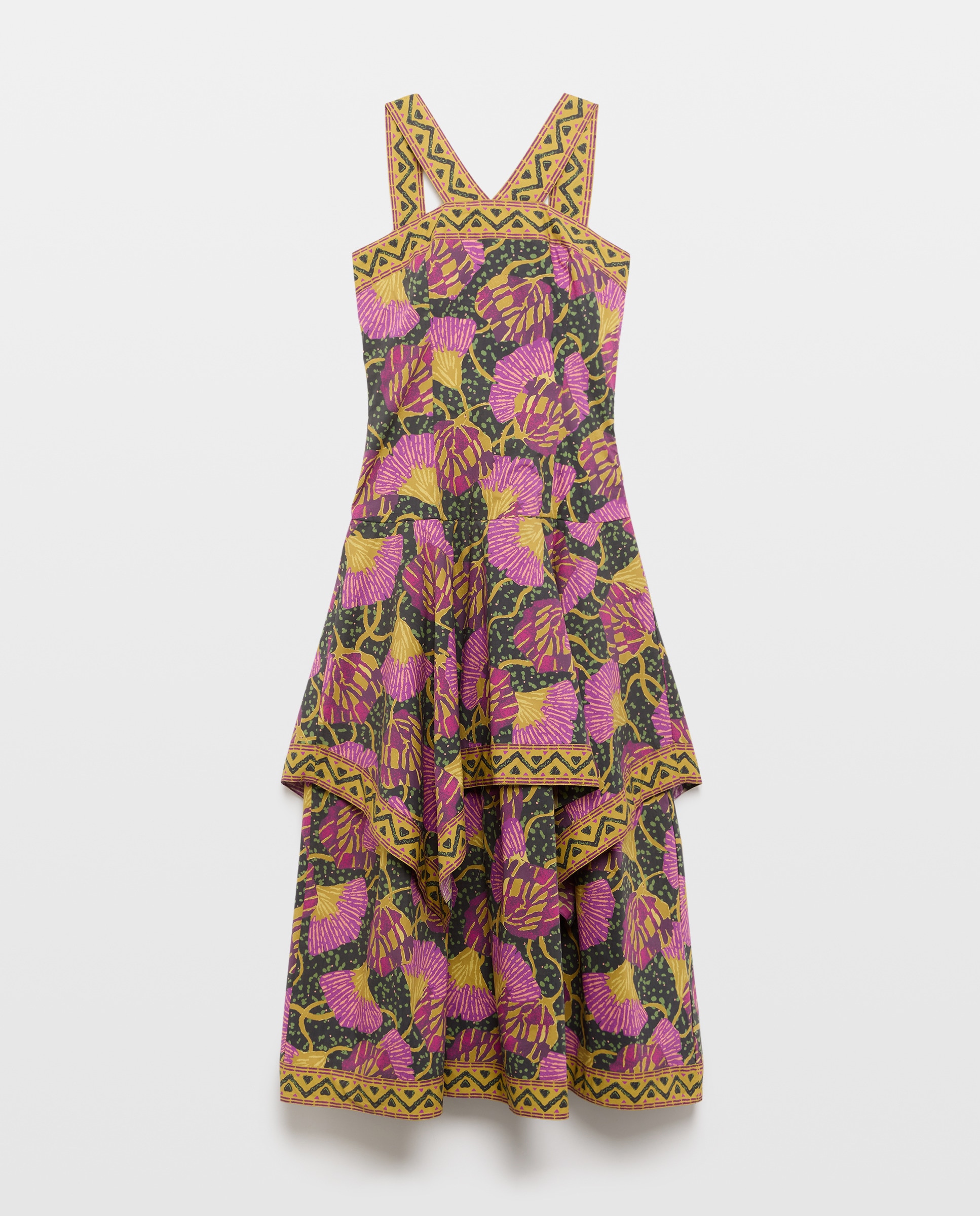 Vestido de Alças com Rebordo Decorativo Rosa-5