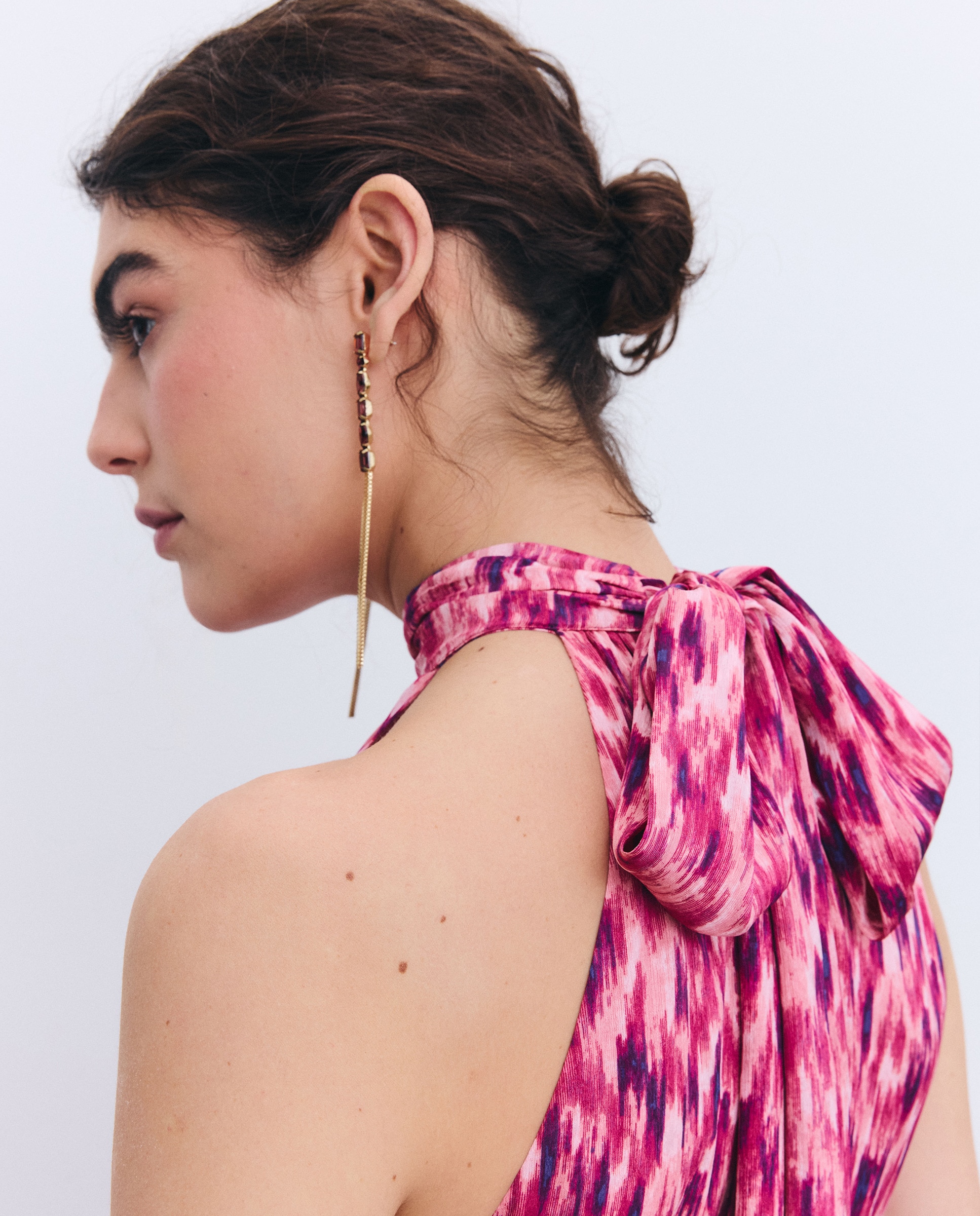 Vestido de Gola Halter com Jacquard Roxo-4