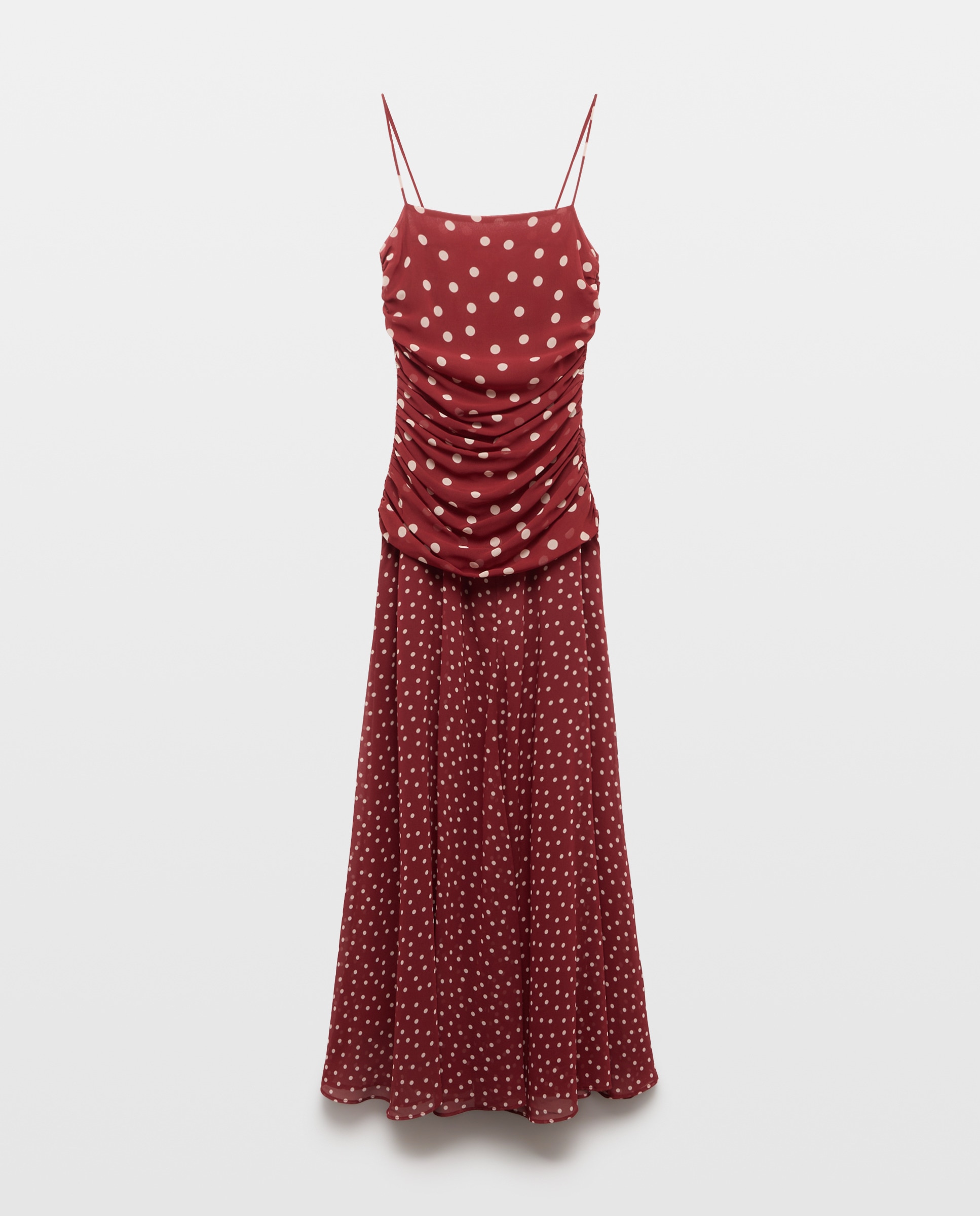 Vestido de Alças Drapeado com Cintura Baixa Bordeaux-5