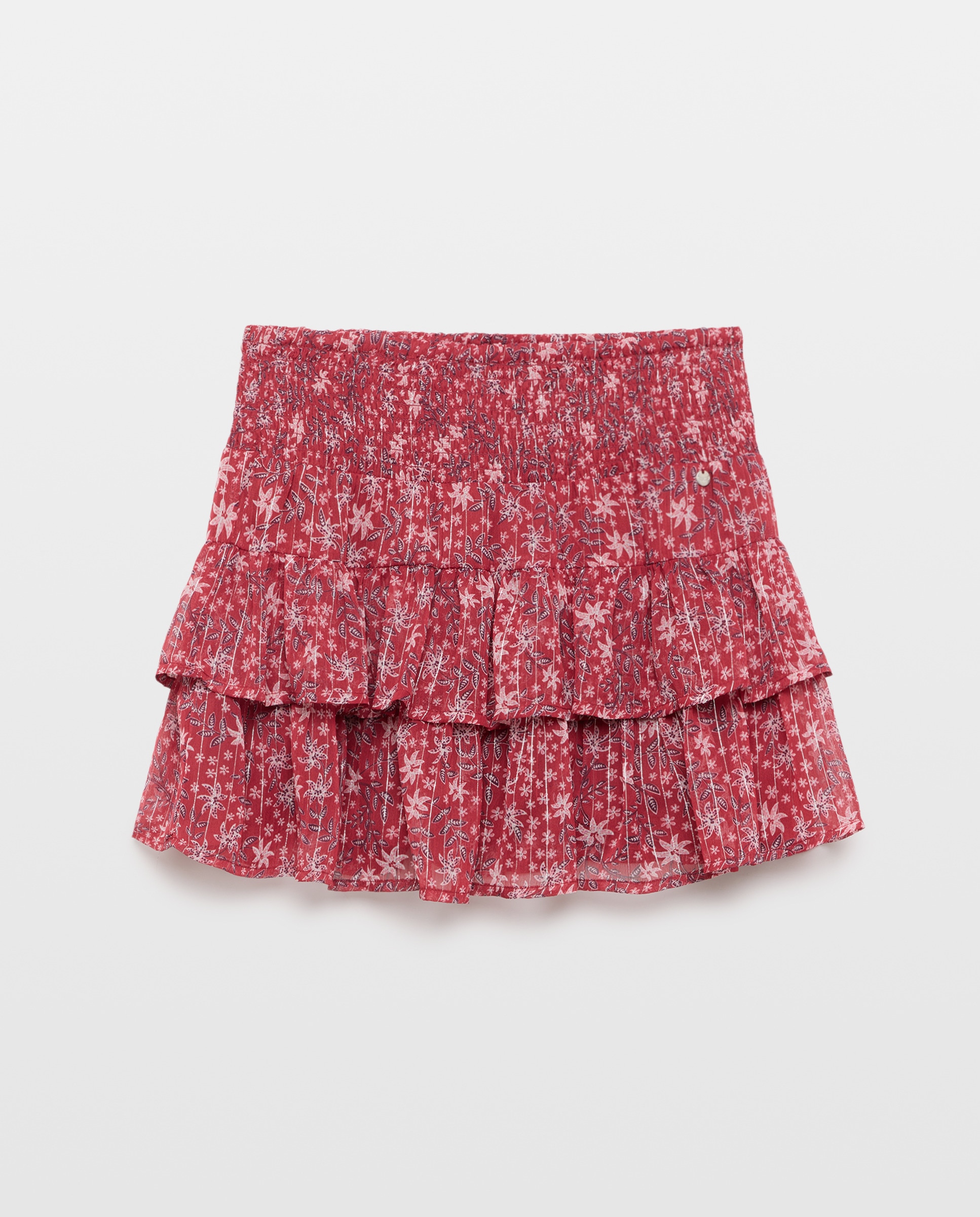 Saia de Chiffon com Folhos e Estampado 770 Terracota-4