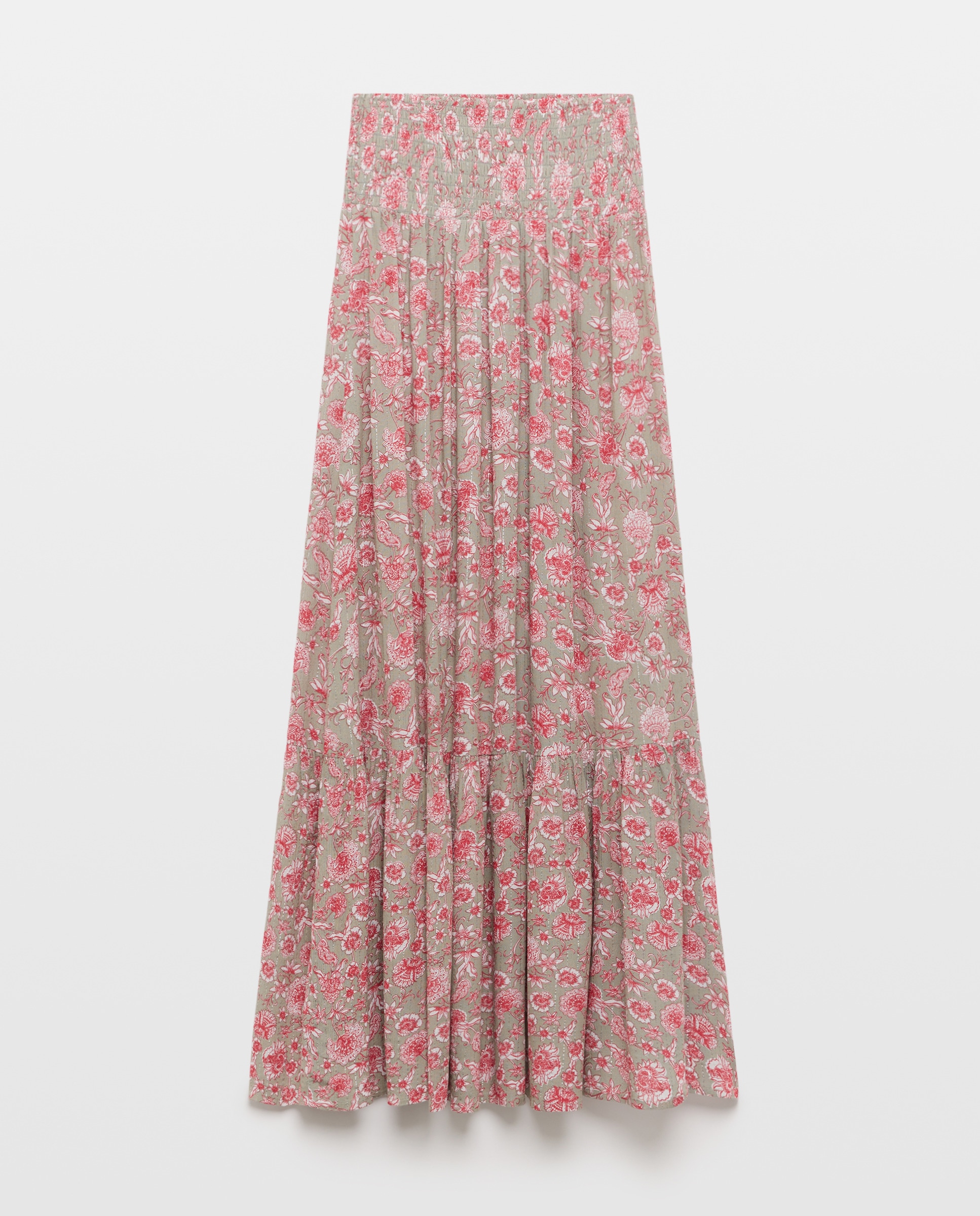 Saia Comprida com Estampado e Fio Metalizado Verde Sálvia-4