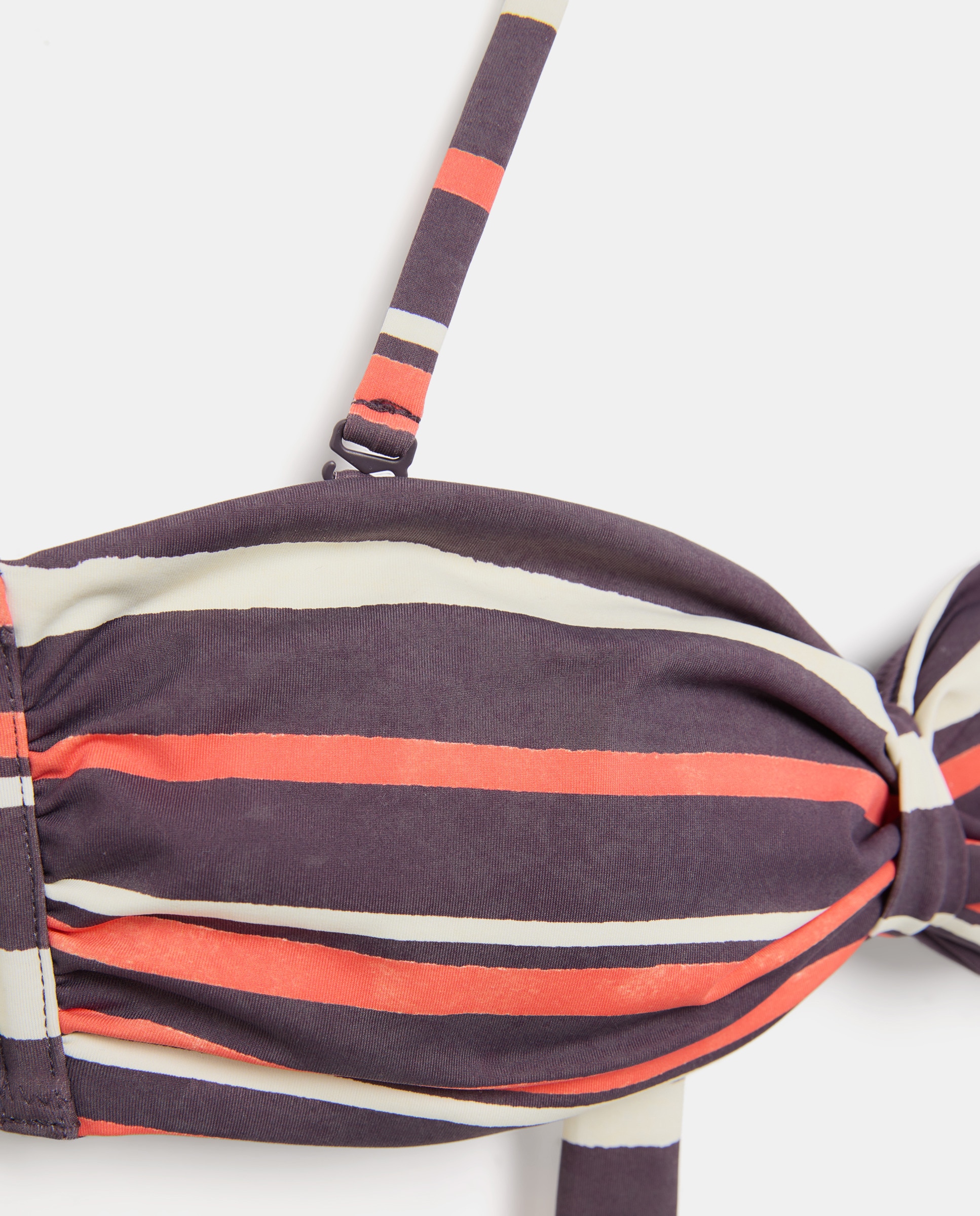 Soutien de Biquíni Bandeau com Estampado às Riscas e Detalhe Castanho-5