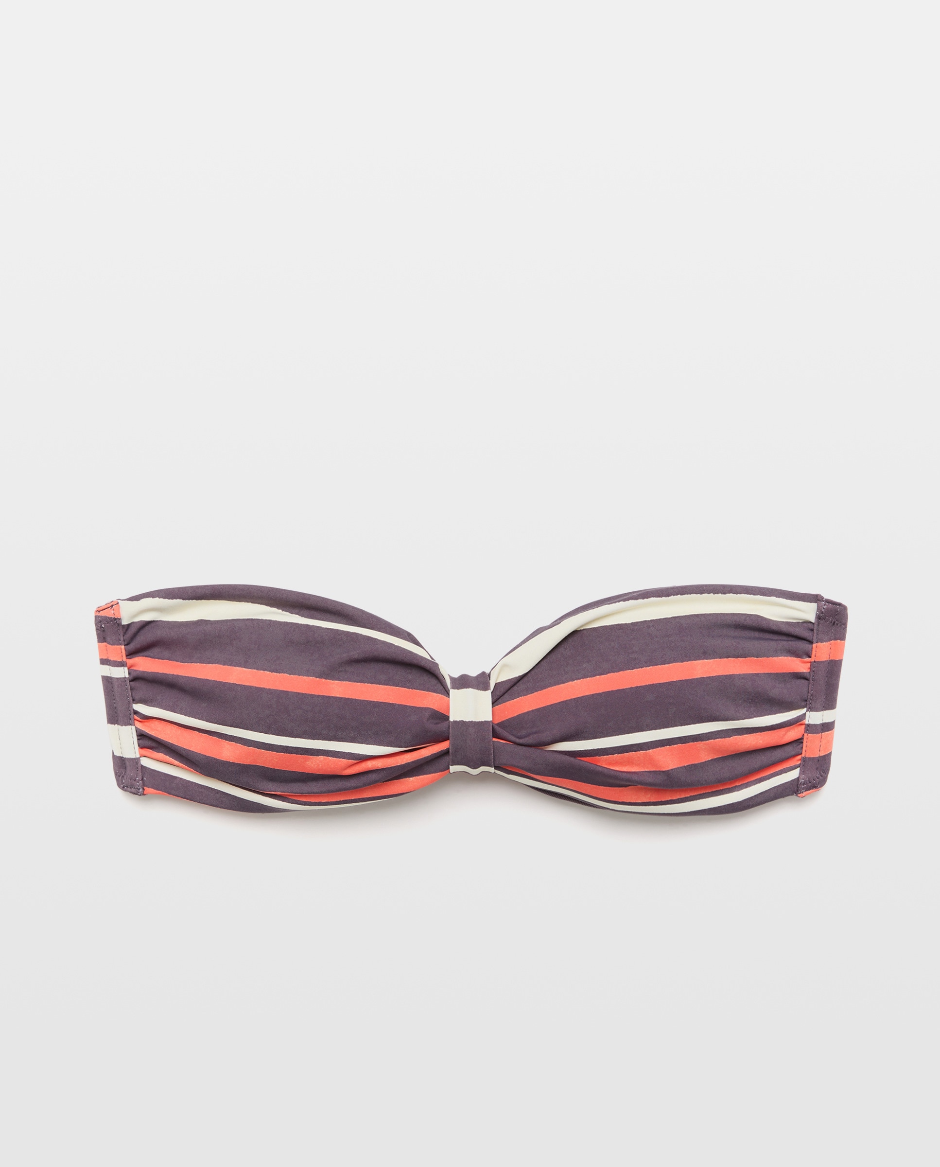 Soutien de Biquíni Bandeau com Estampado às Riscas e Detalhe Castanho-4