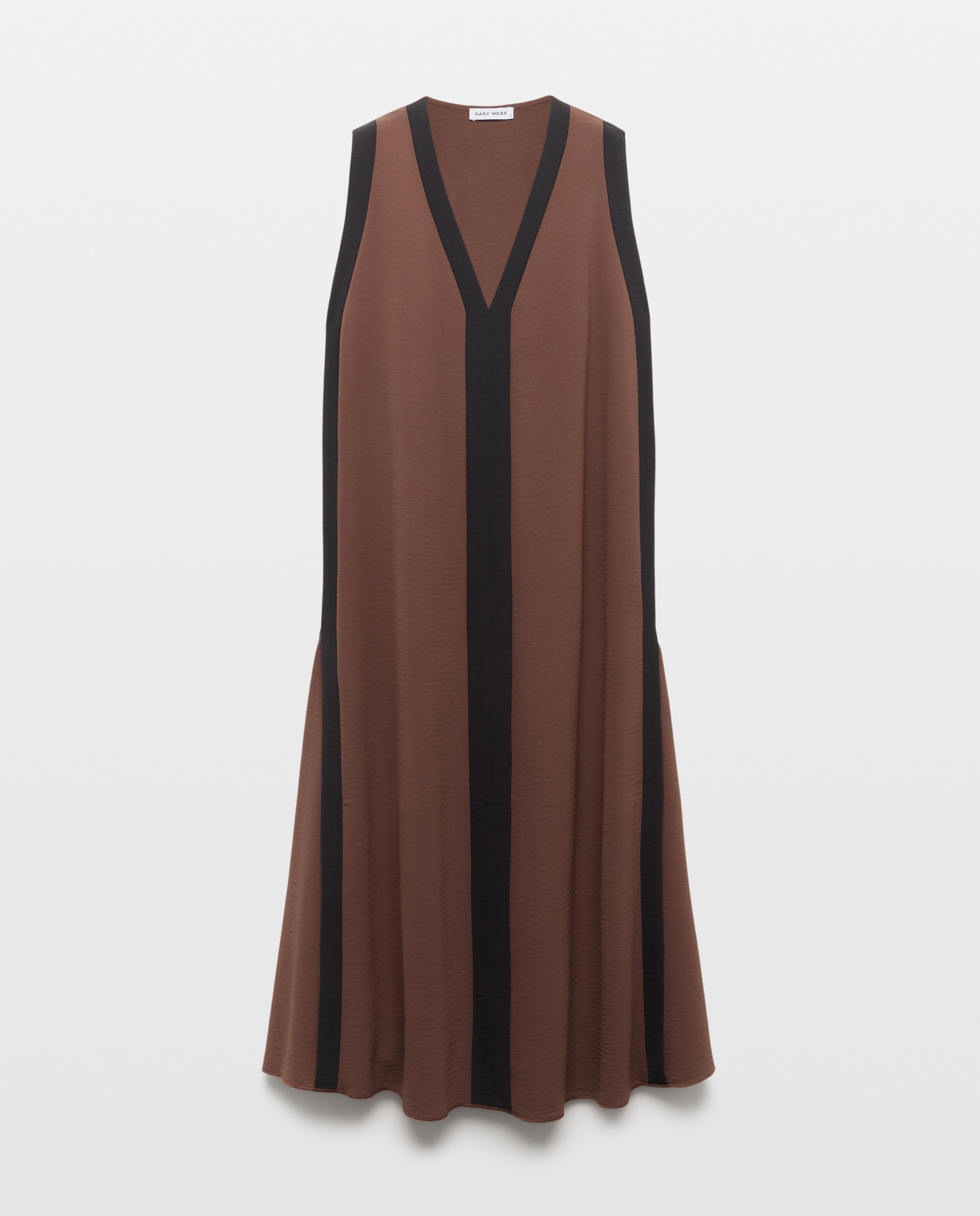 Vestido Comprido com Lavagem e Contrastes Chocolate-4
