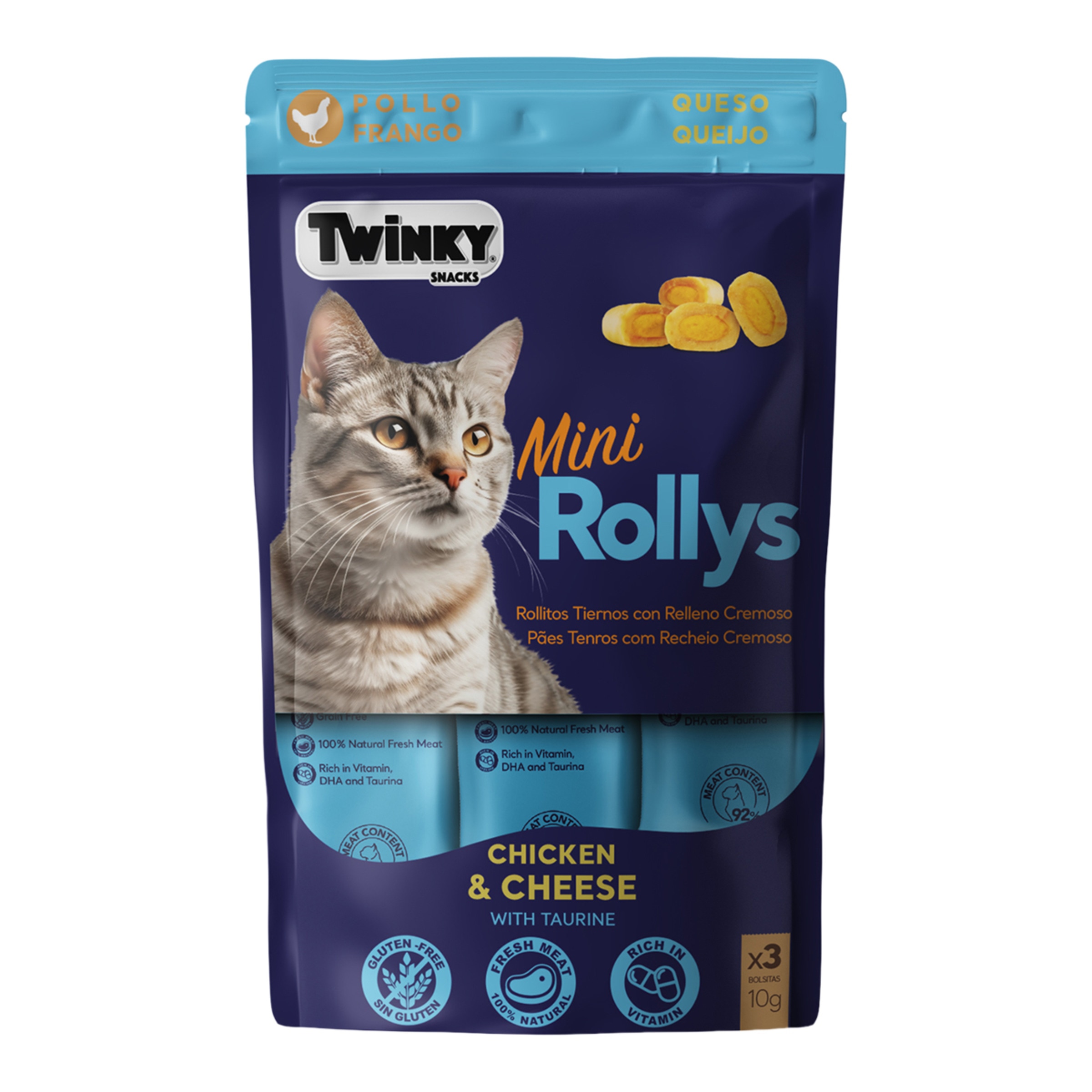 Imagen 0 de Snack para gatos Mini Rollys Twinky pollo y queso 3 x 10 g