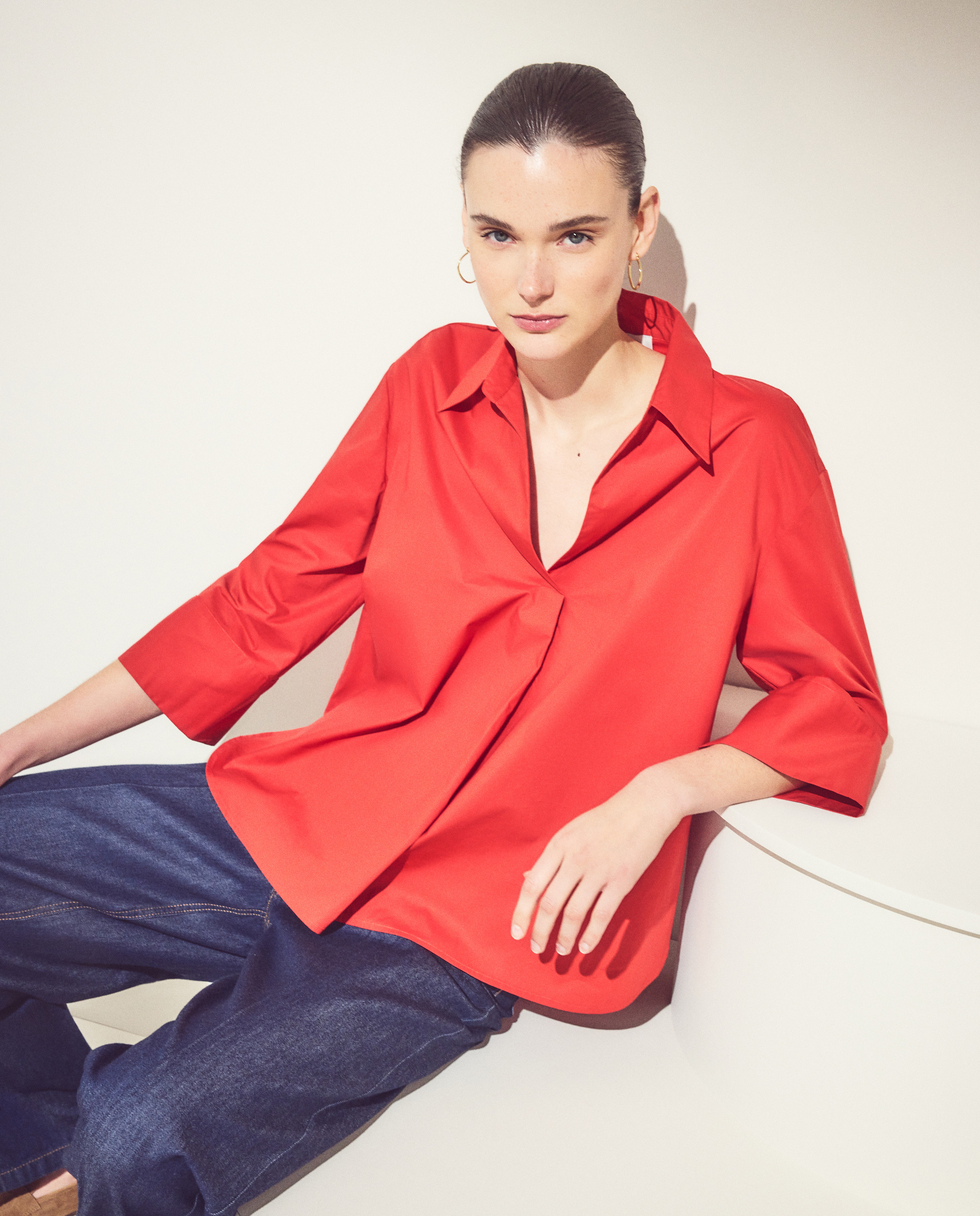 Top de Popelina com Manga Comprida Açafrão-1