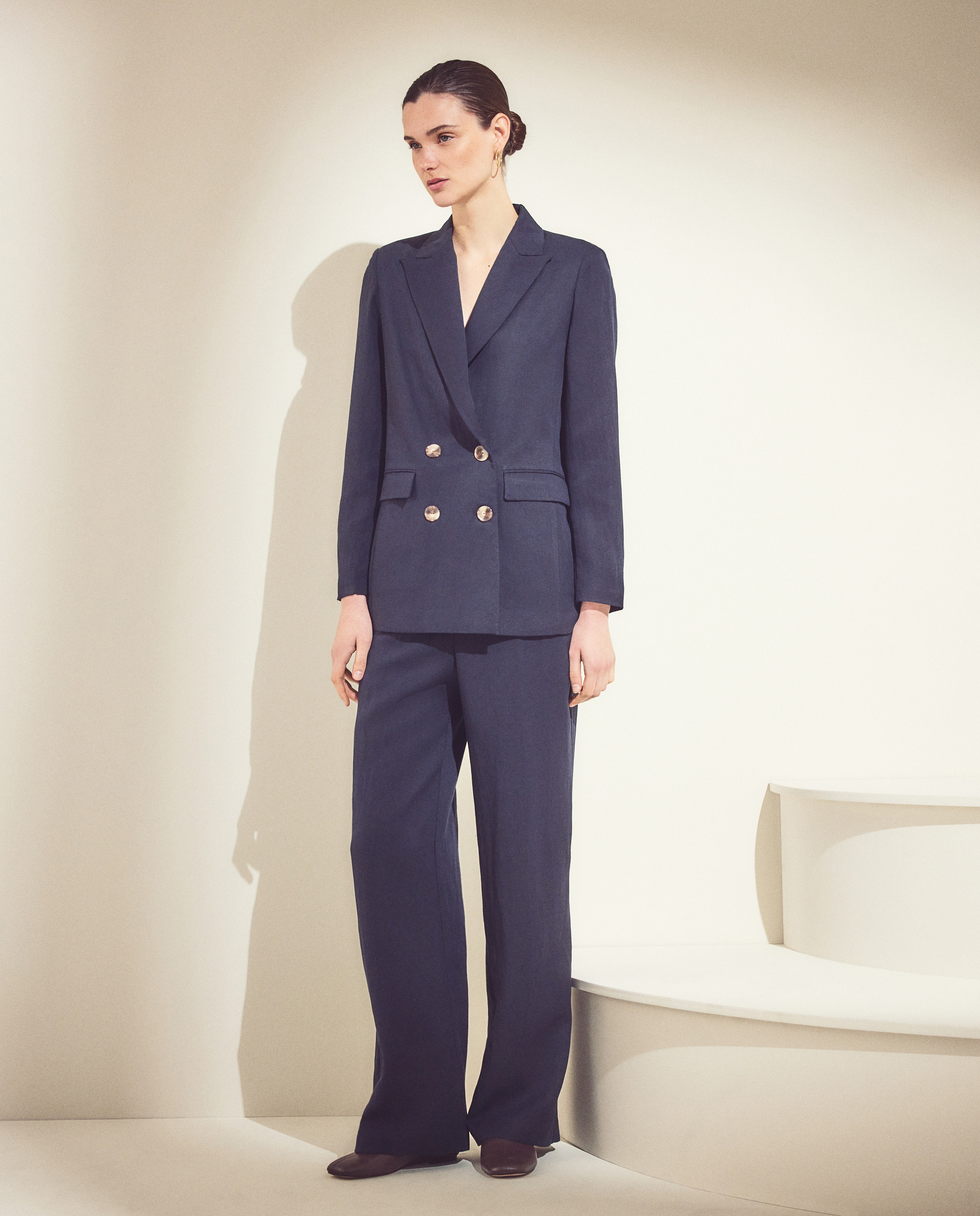 Blazer Liso de Crinkle Cruzado Azul-marinho-1