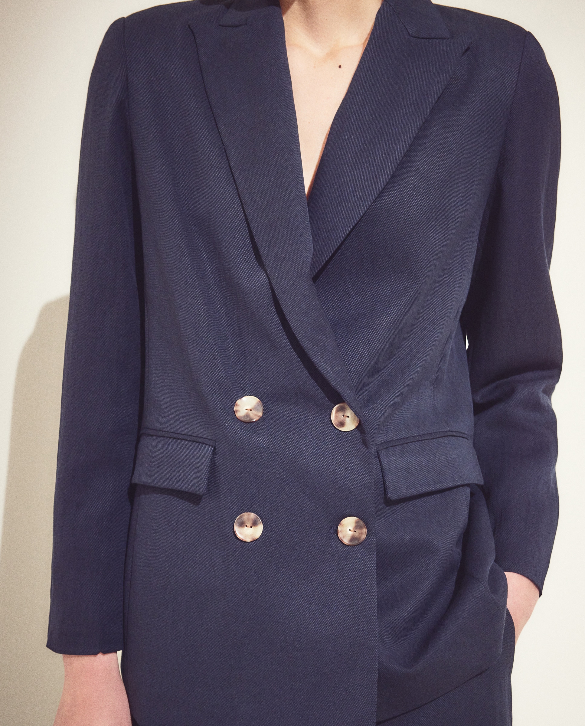 Blazer Liso de Crinkle Cruzado Azul-marinho-3