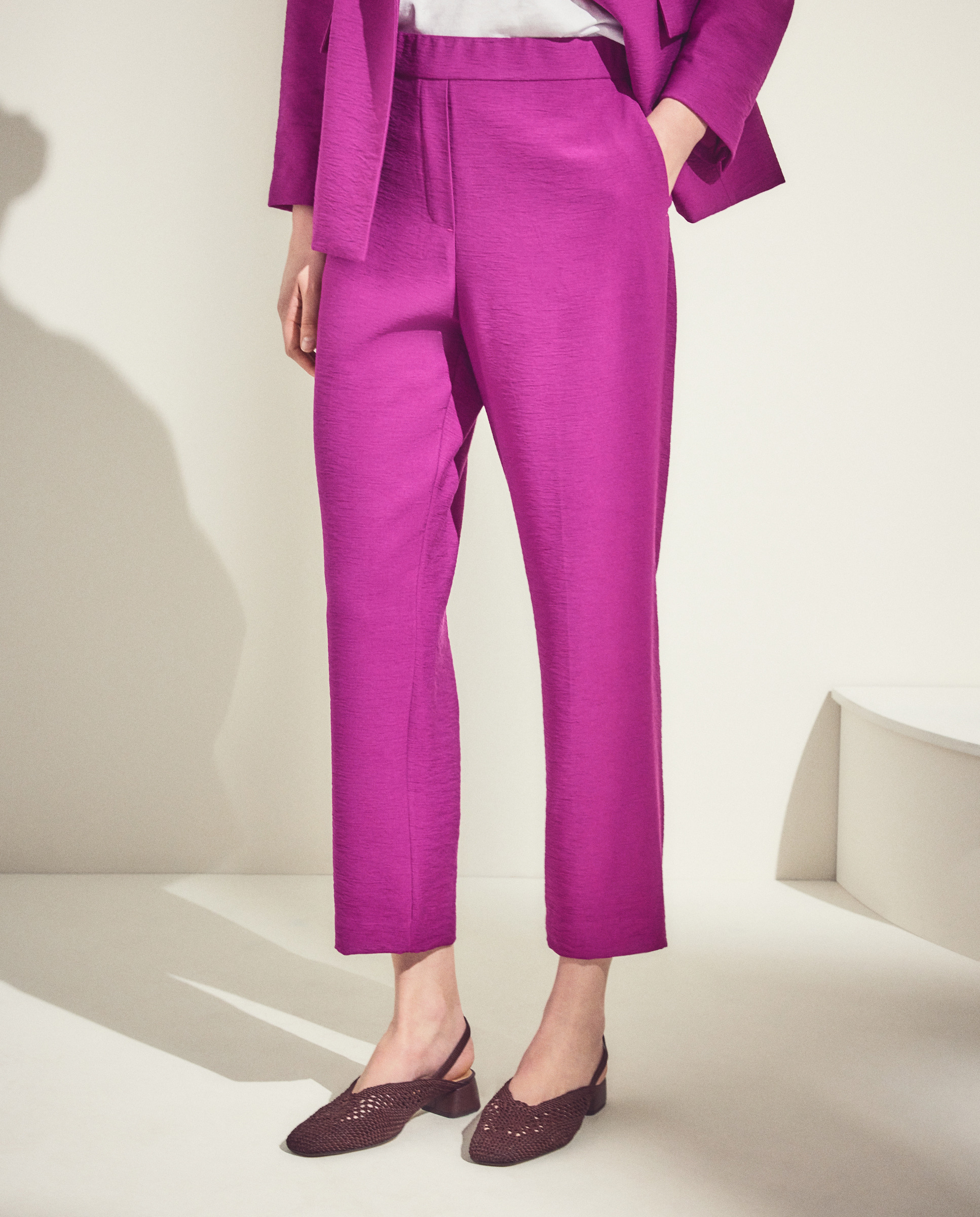 Calças Lisas de Crinkle Buganvília-2