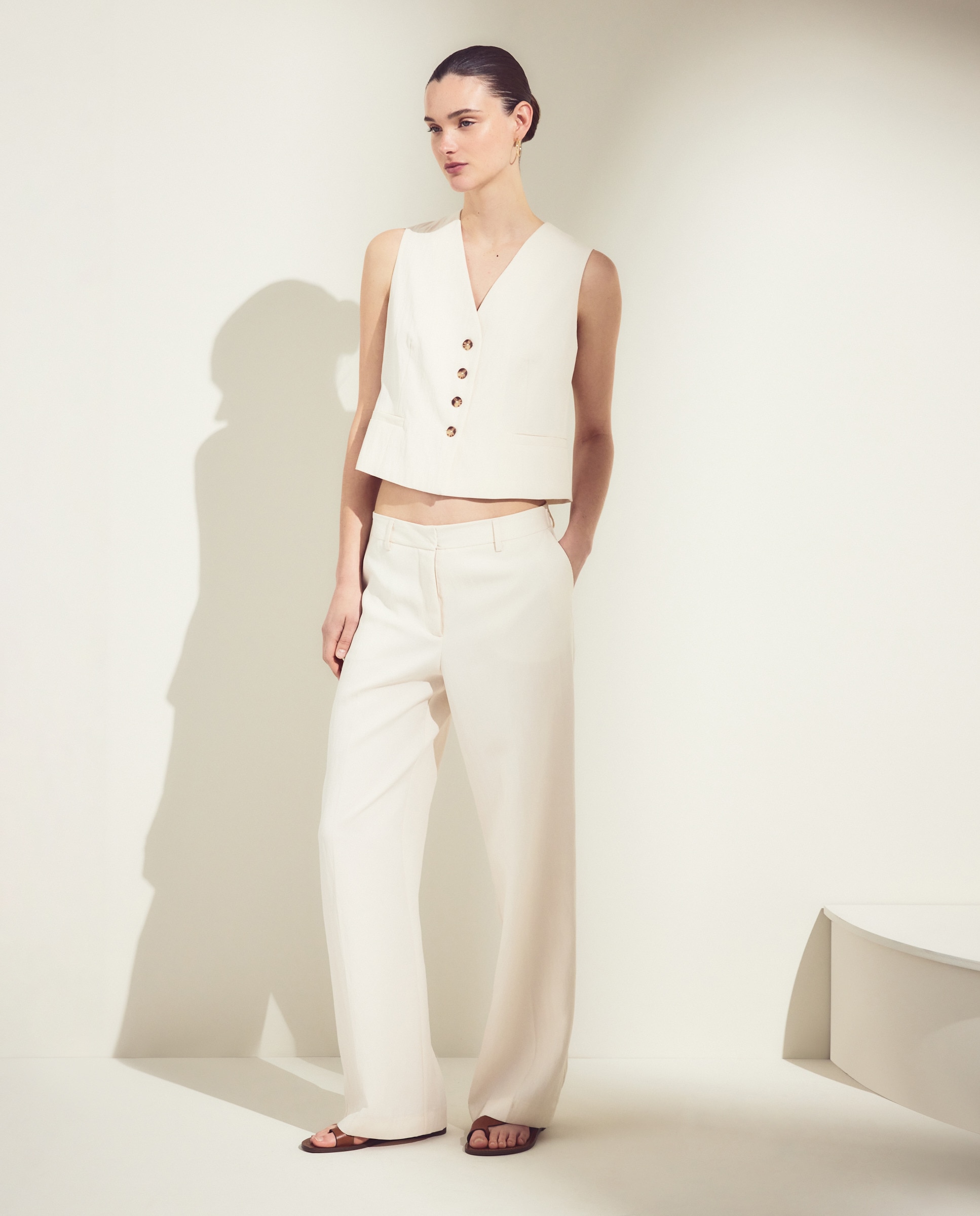 Imagem 0 de Calças Largas Lisas de Crinkle