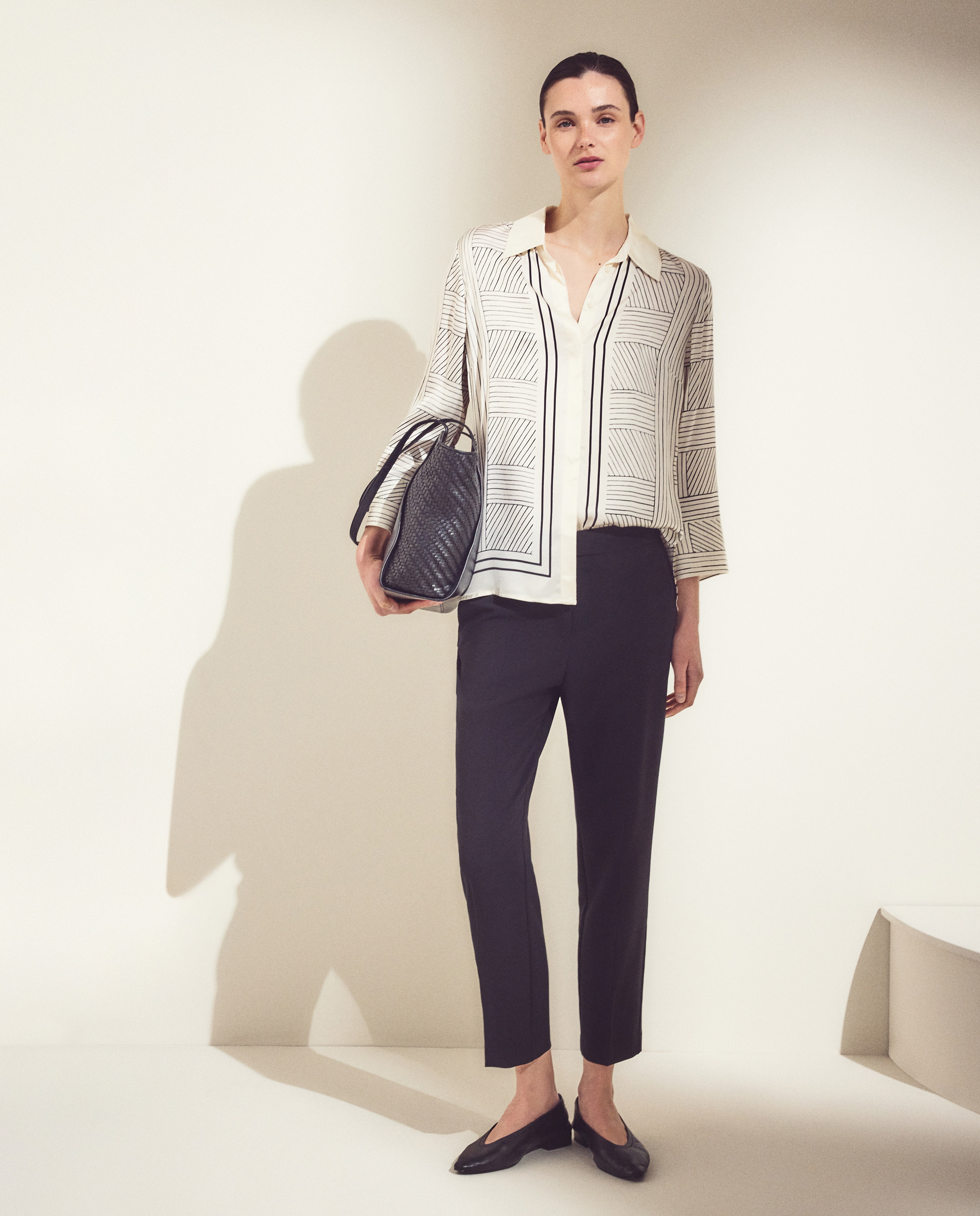 Blusa de Manga Comprida às Riscas Branco-2