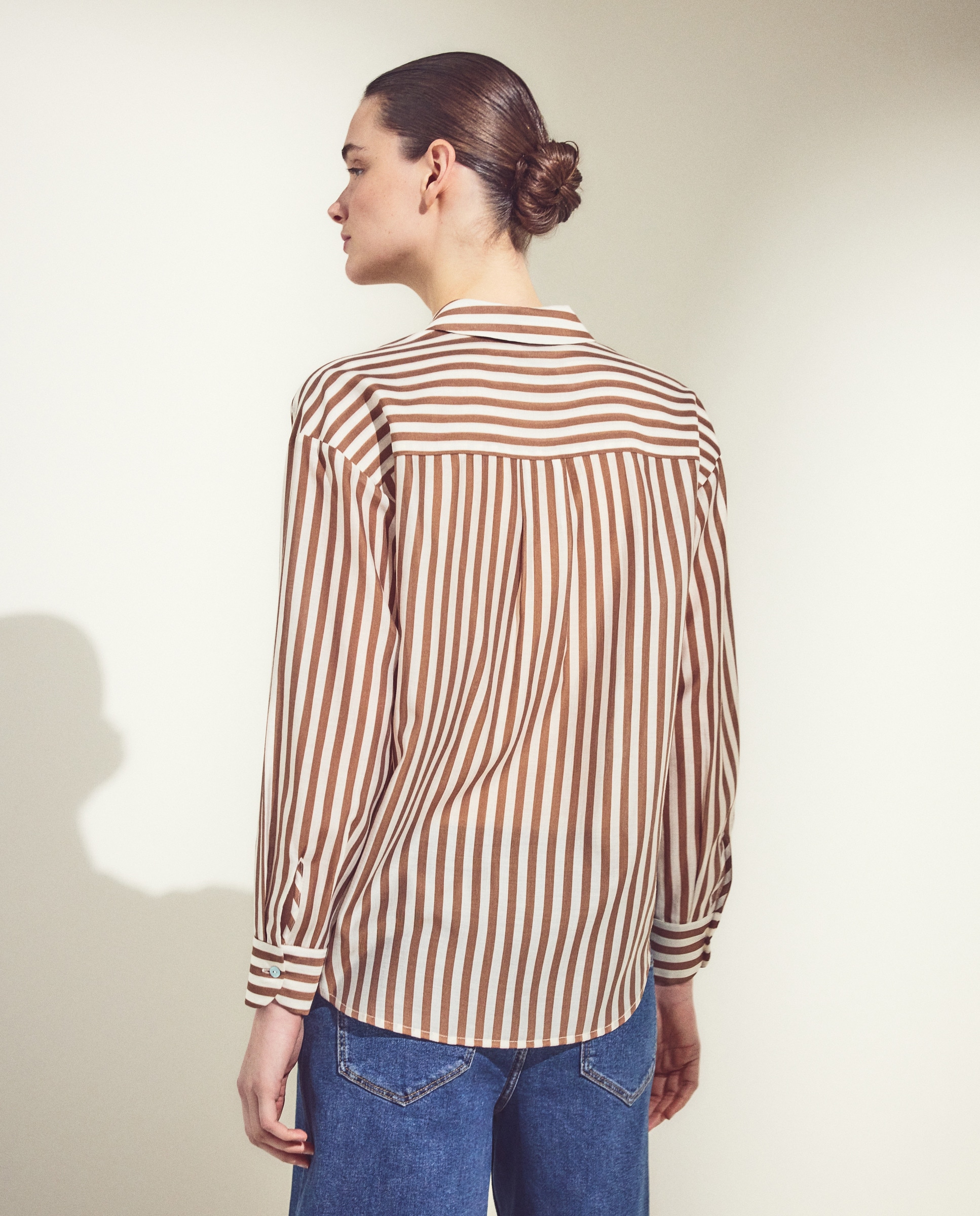 Blusa de Manga Comprida e Estampado às Riscas Branco-3