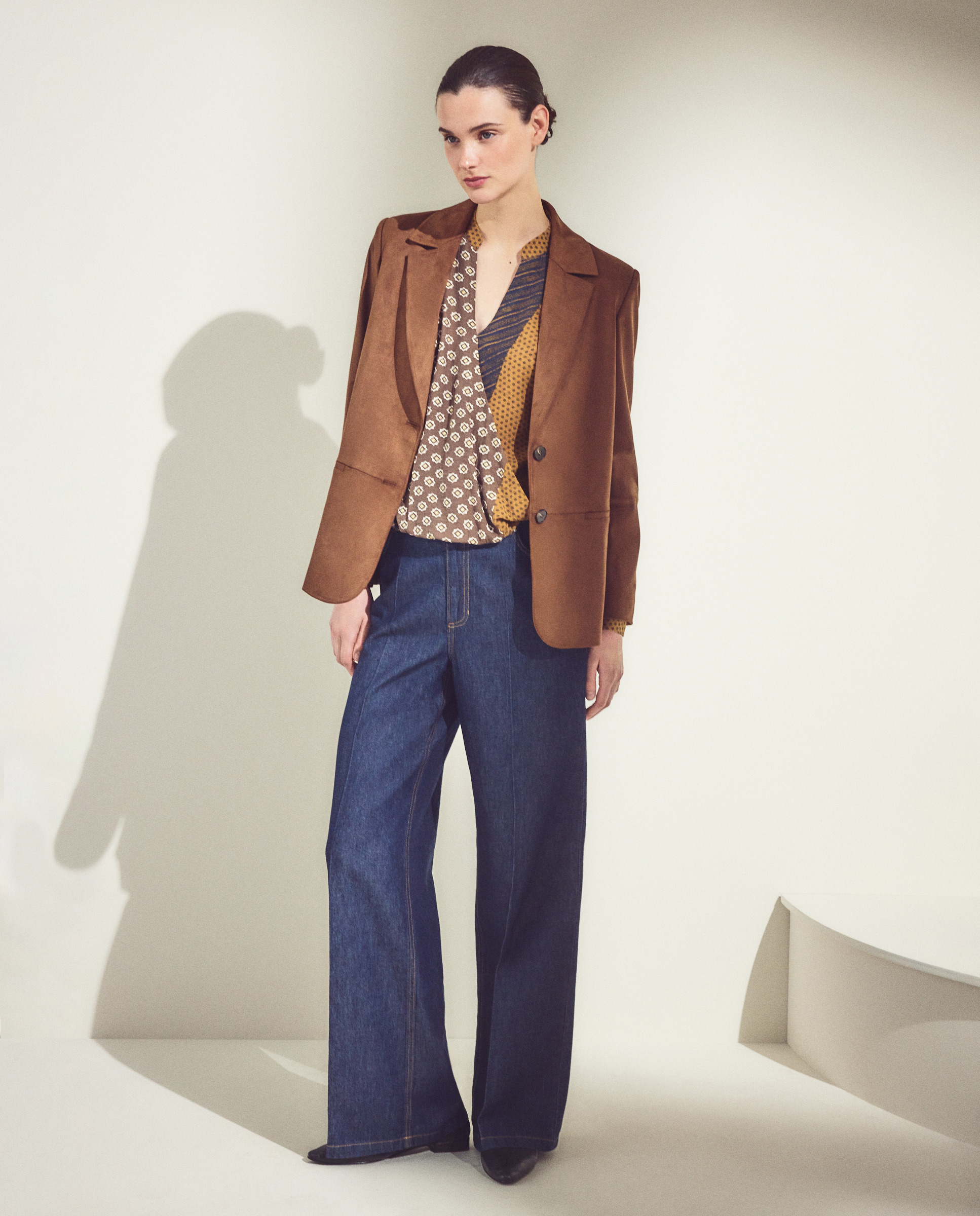 Blusa de Manga Comprida Cruzada com Estampado de Gravata Verde-2