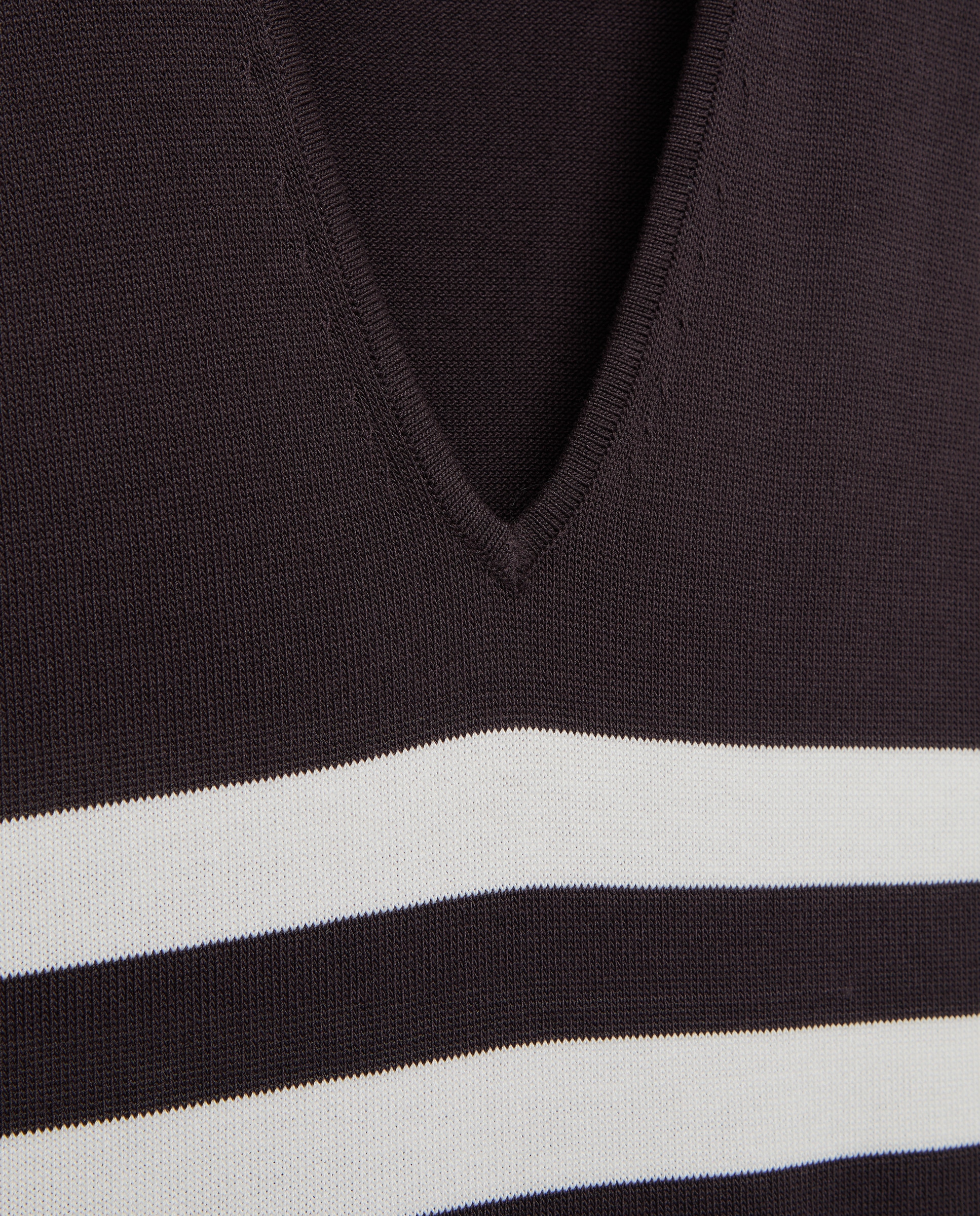 Vestido sem Mangas com Decote em Bico e Riscas de Tricot Castanho-5