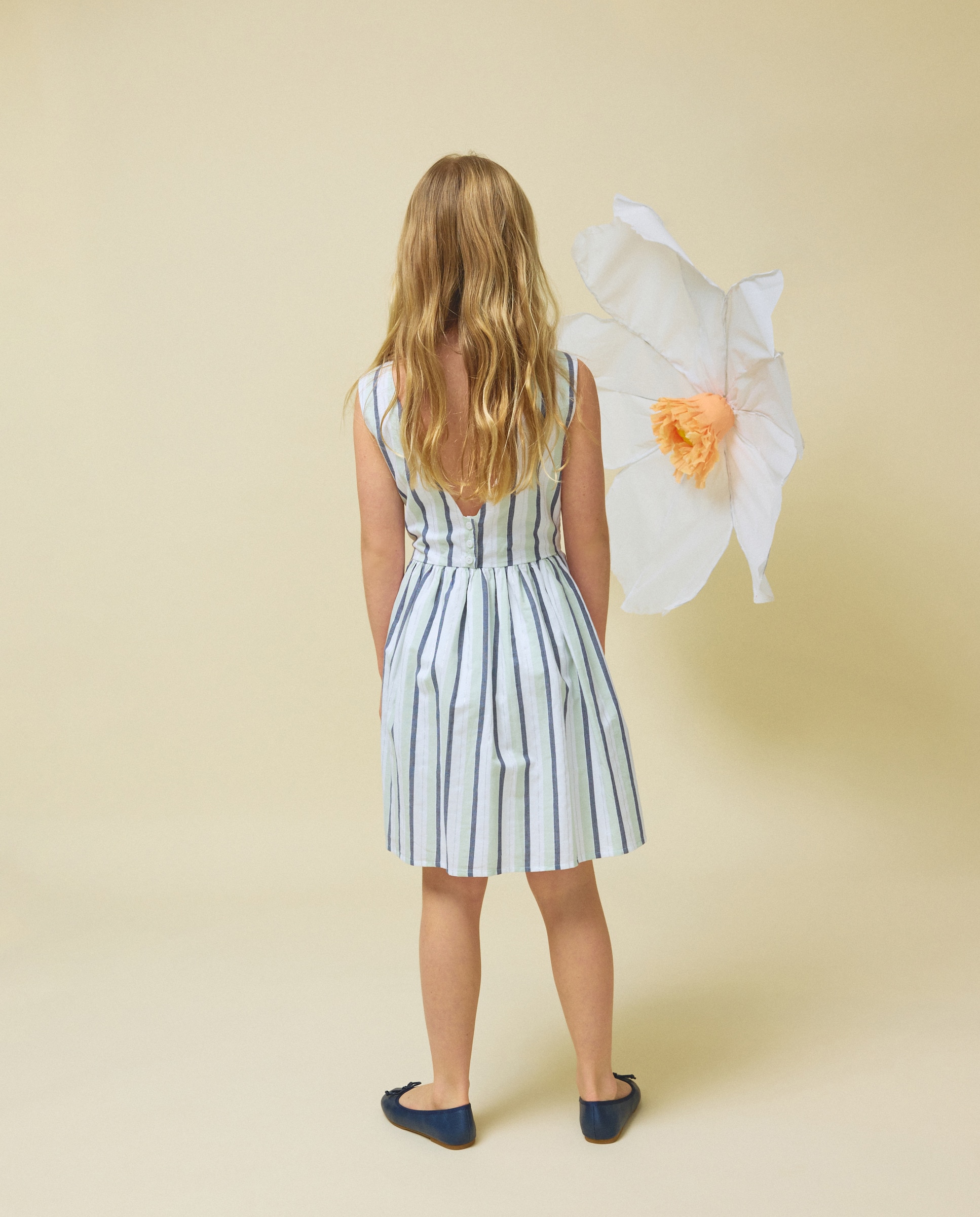 Vestido de Popelina com Costas em V Azul-3