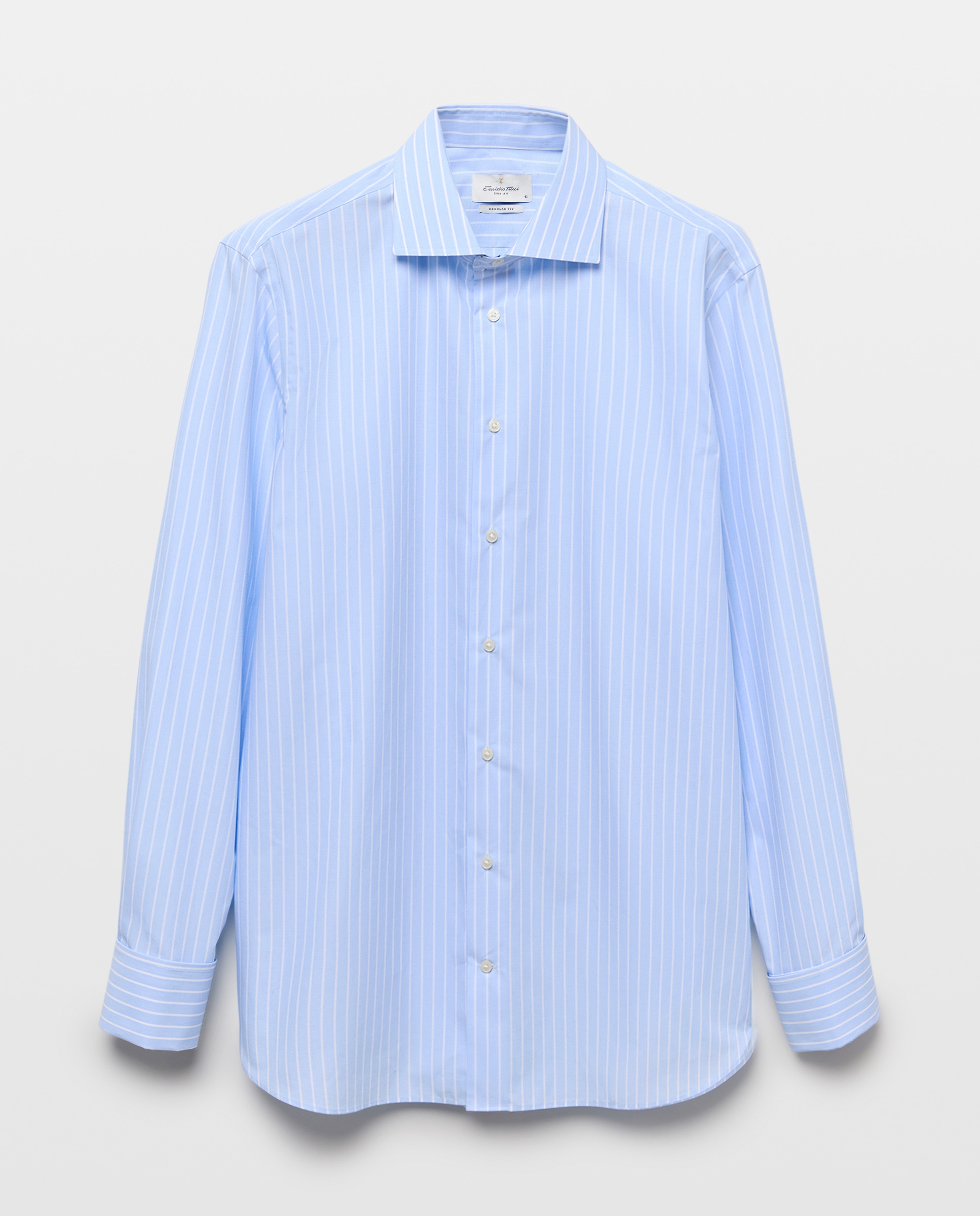 Camisa Clássica Non Iron com Risca Larga e Manga Comprida Azul-6