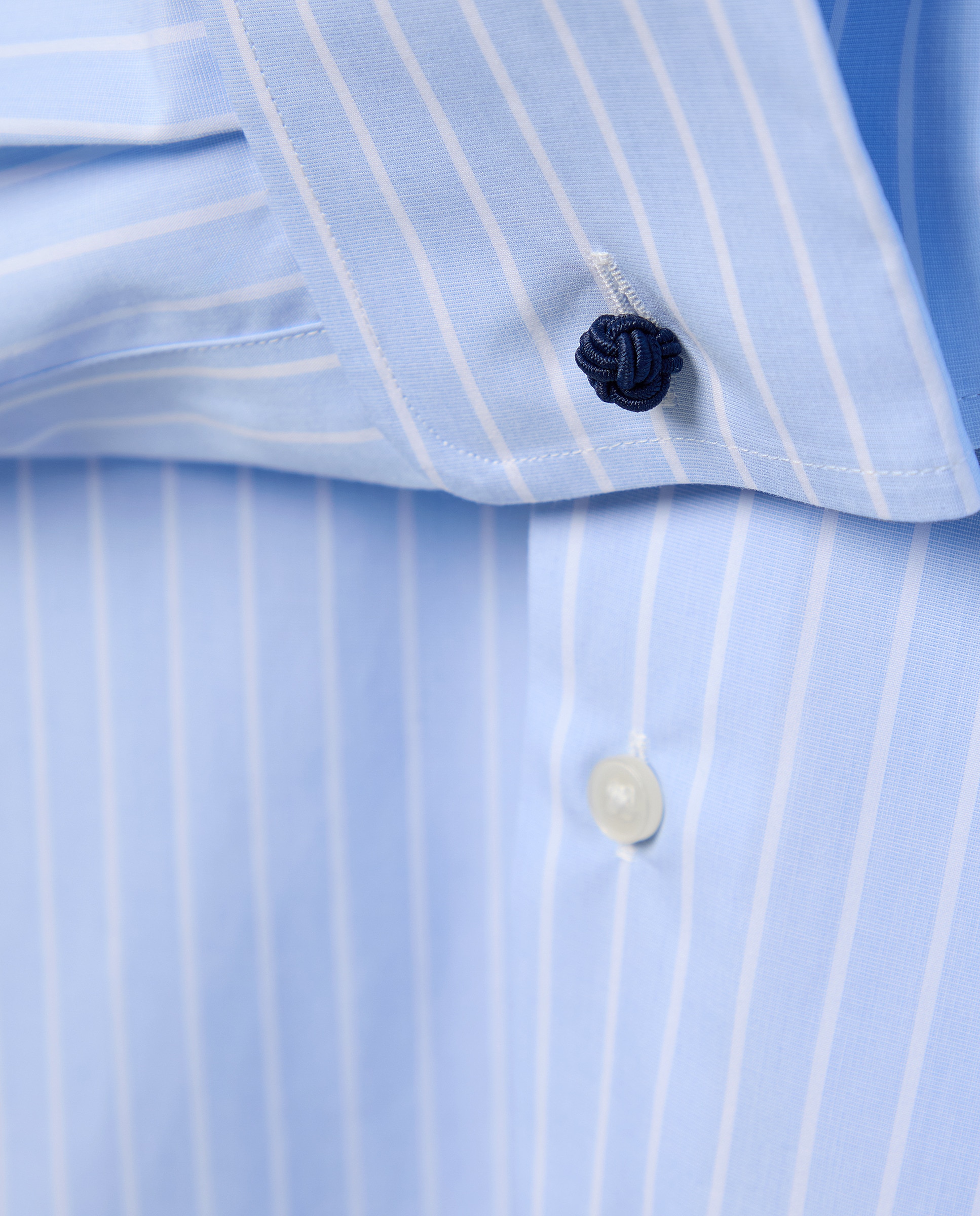 Camisa Clássica Non Iron com Risca Larga e Manga Comprida Azul-7