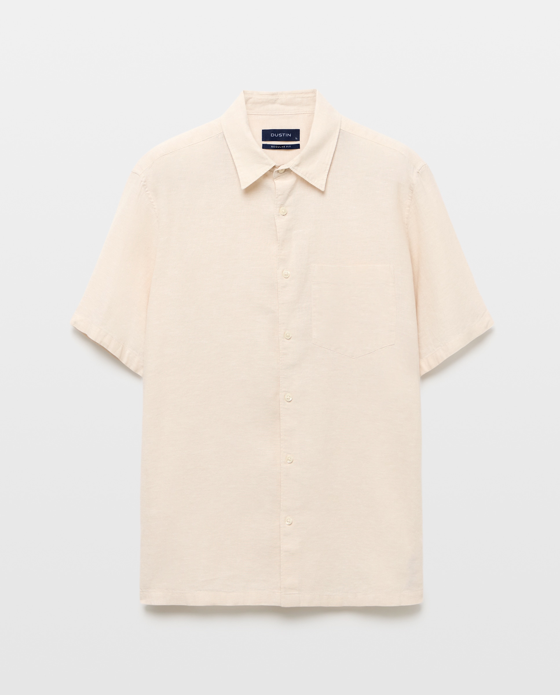 Camisa de Linho e Algodão Regular Fit Lisa com Manga Curta Bege-4