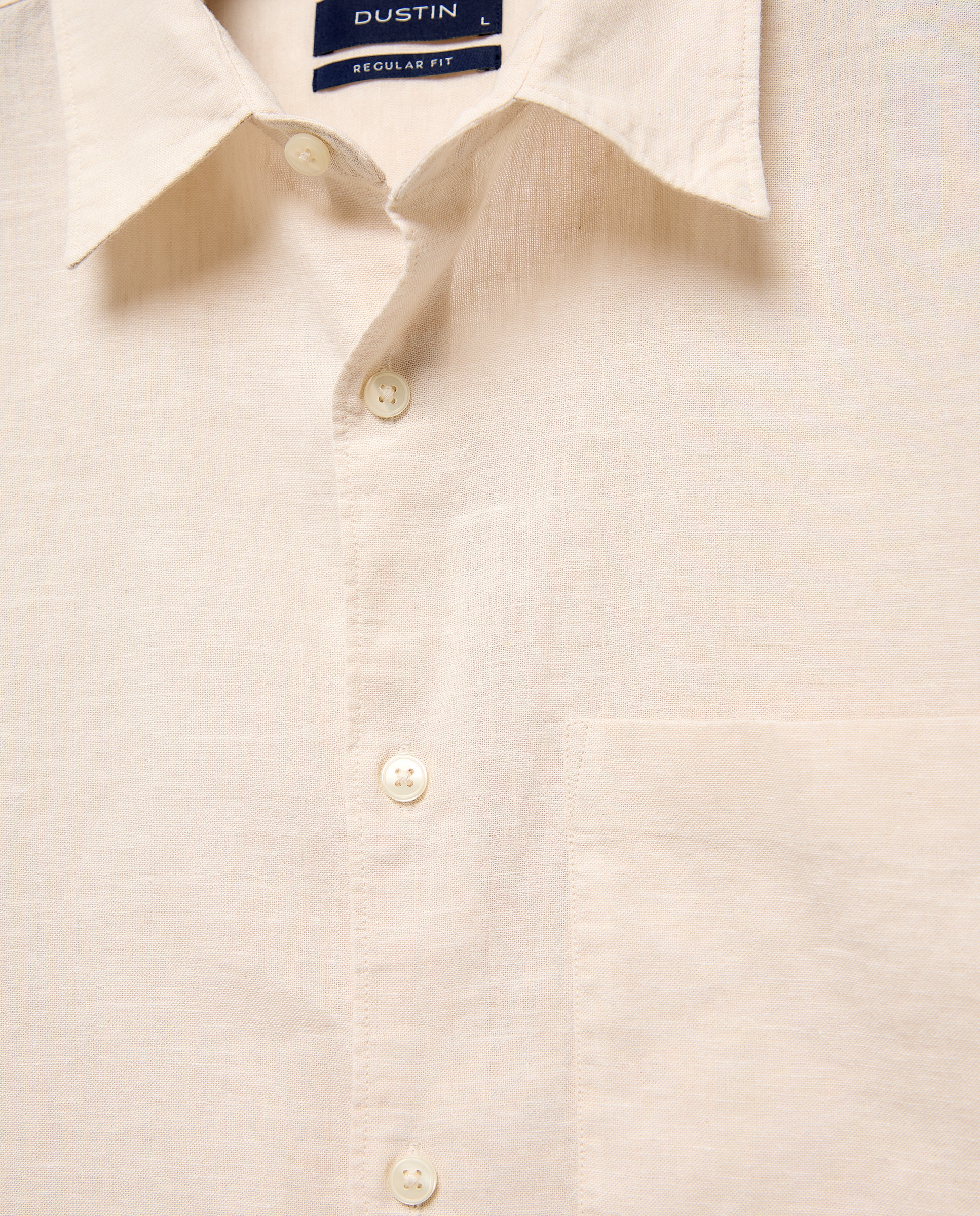 Camisa de Linho e Algodão Regular Fit Lisa com Manga Curta Bege-5