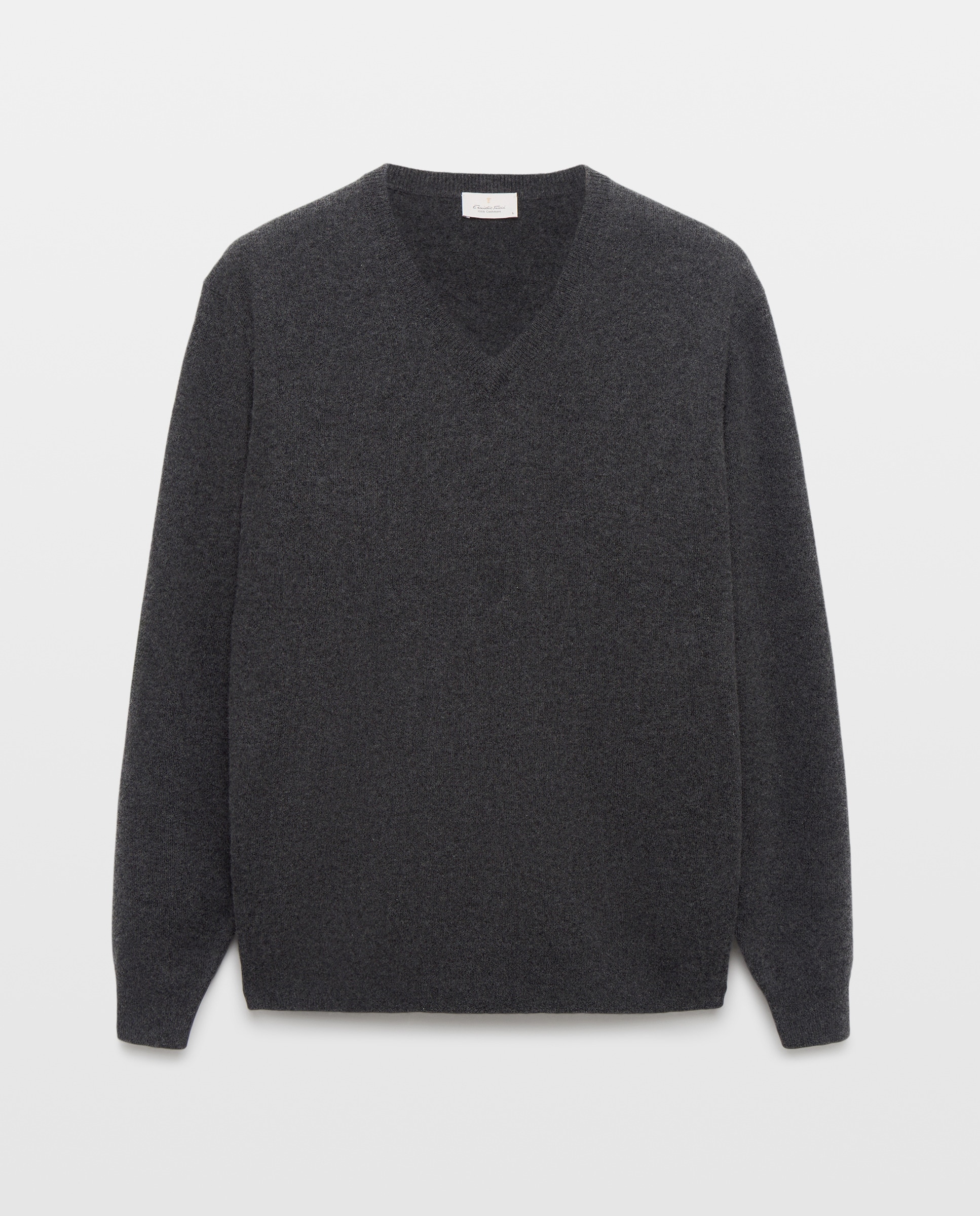 Jersey de hombre de cuello pico liso cashmere - Emidio Tucci - Gris oscuro Gris oscuro-5